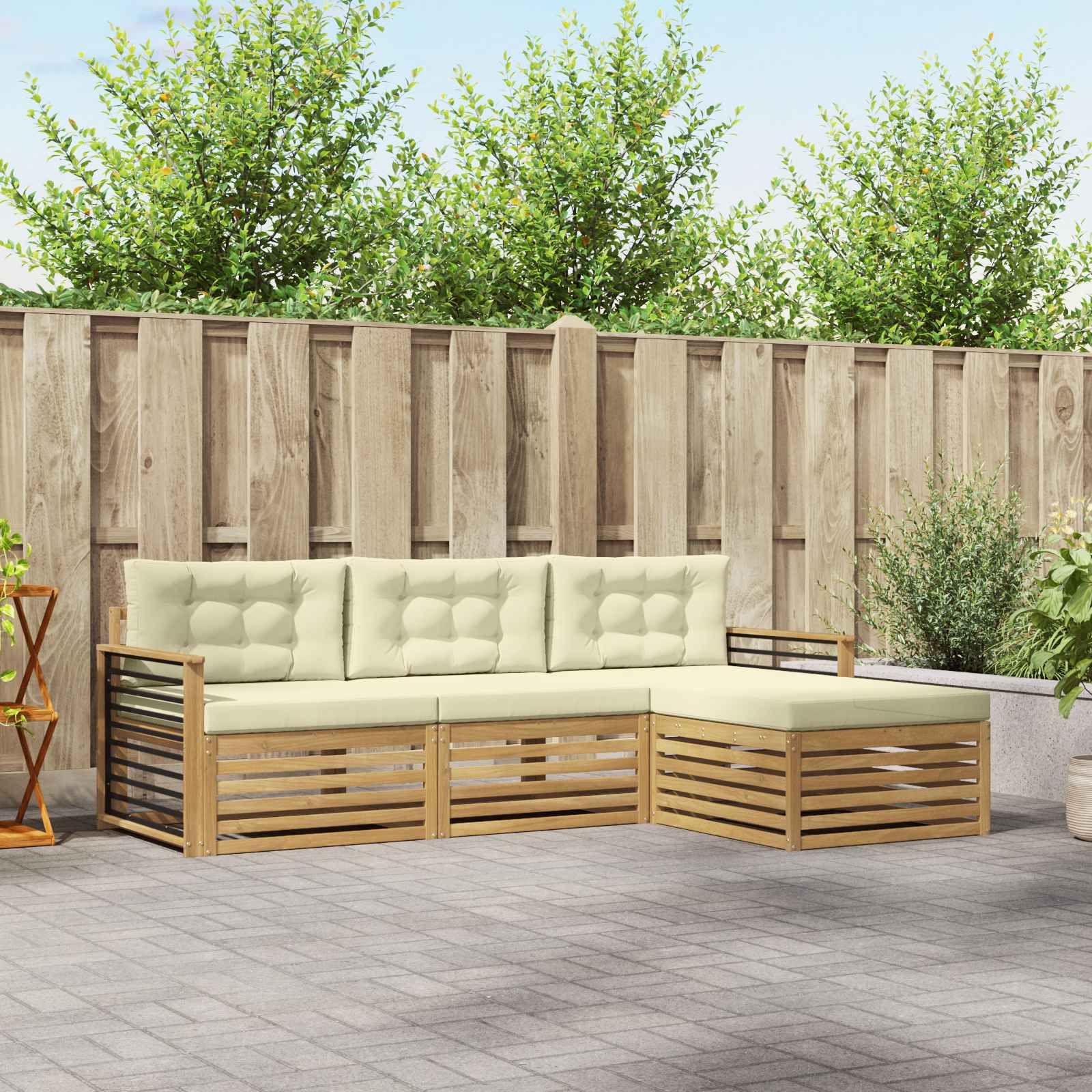 Set vanjskih sofa s jastukom 4 pcs Bijela i krem Poliester