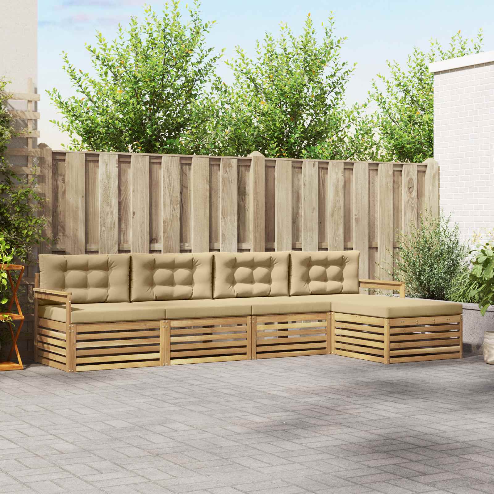 Set vanjskih sofa s jastukom 5 pcs Bijela i bež Poliester