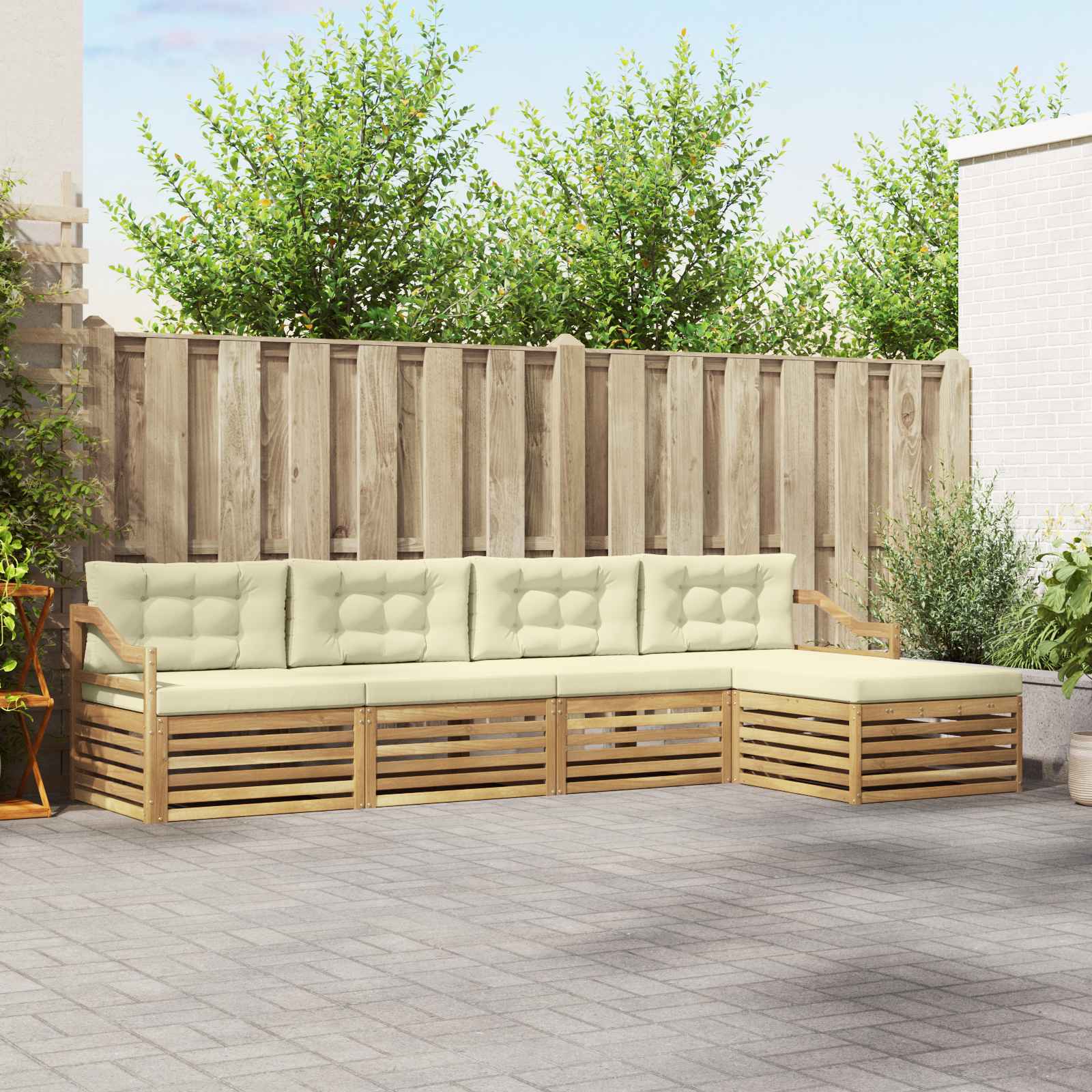 Set vanjskih sofa s jastukom 5 pcs Bijela i krem Poliester