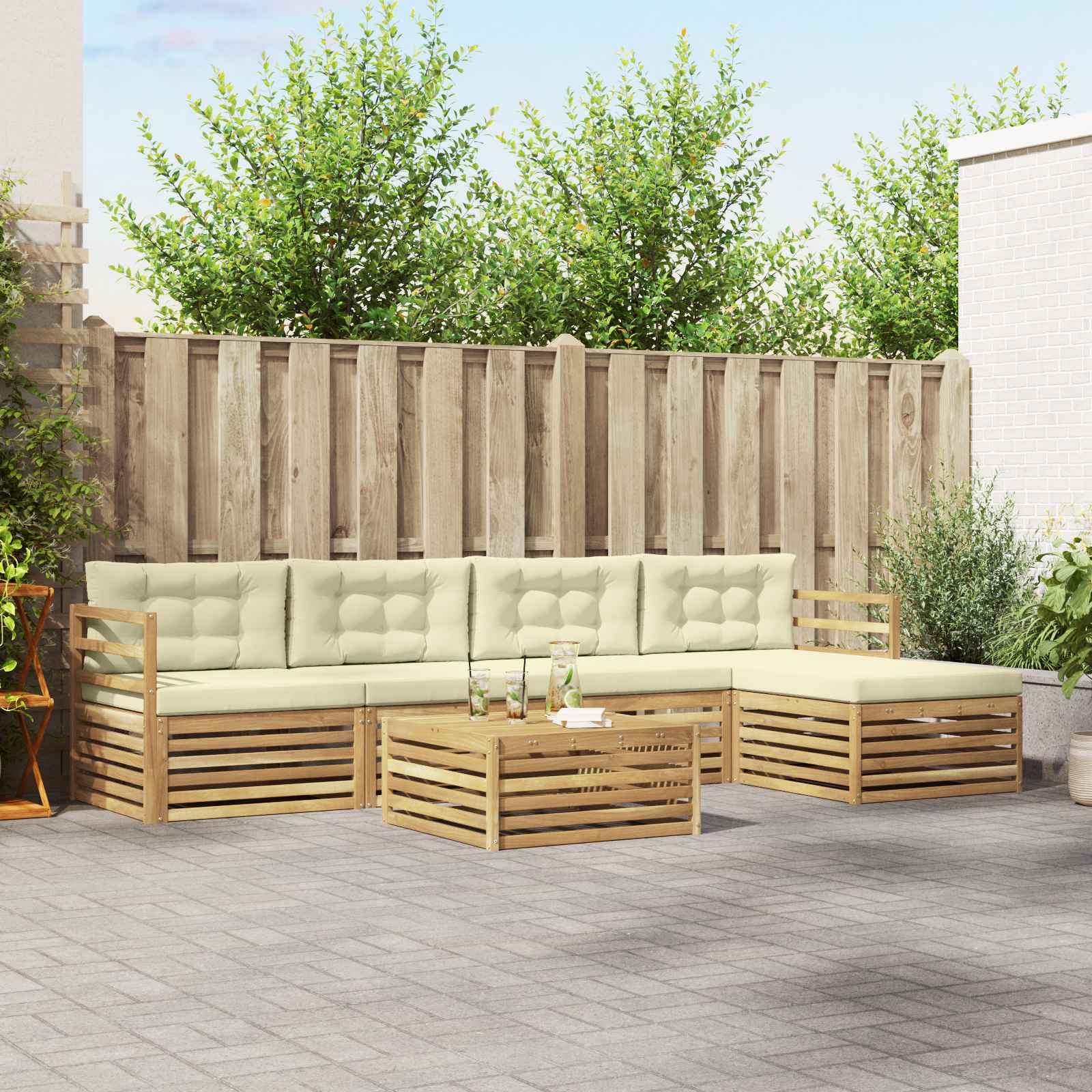 Set vanjskih sofa 6 pcs Bijela i krem 79 x 79 x 37 cm Poliester
