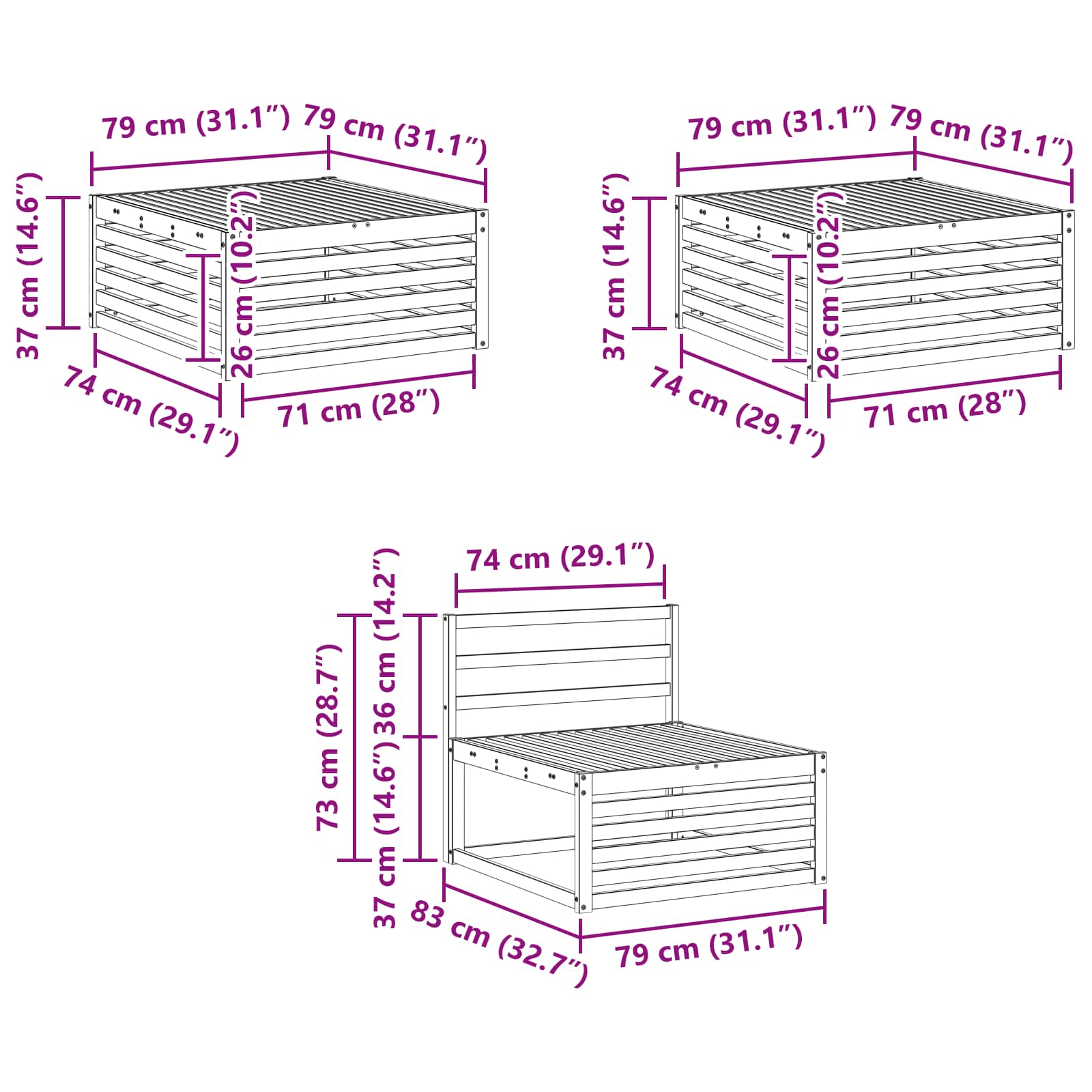 Set vanjskih sofa 7 pcs Bijela Čvrsto drvo akacije