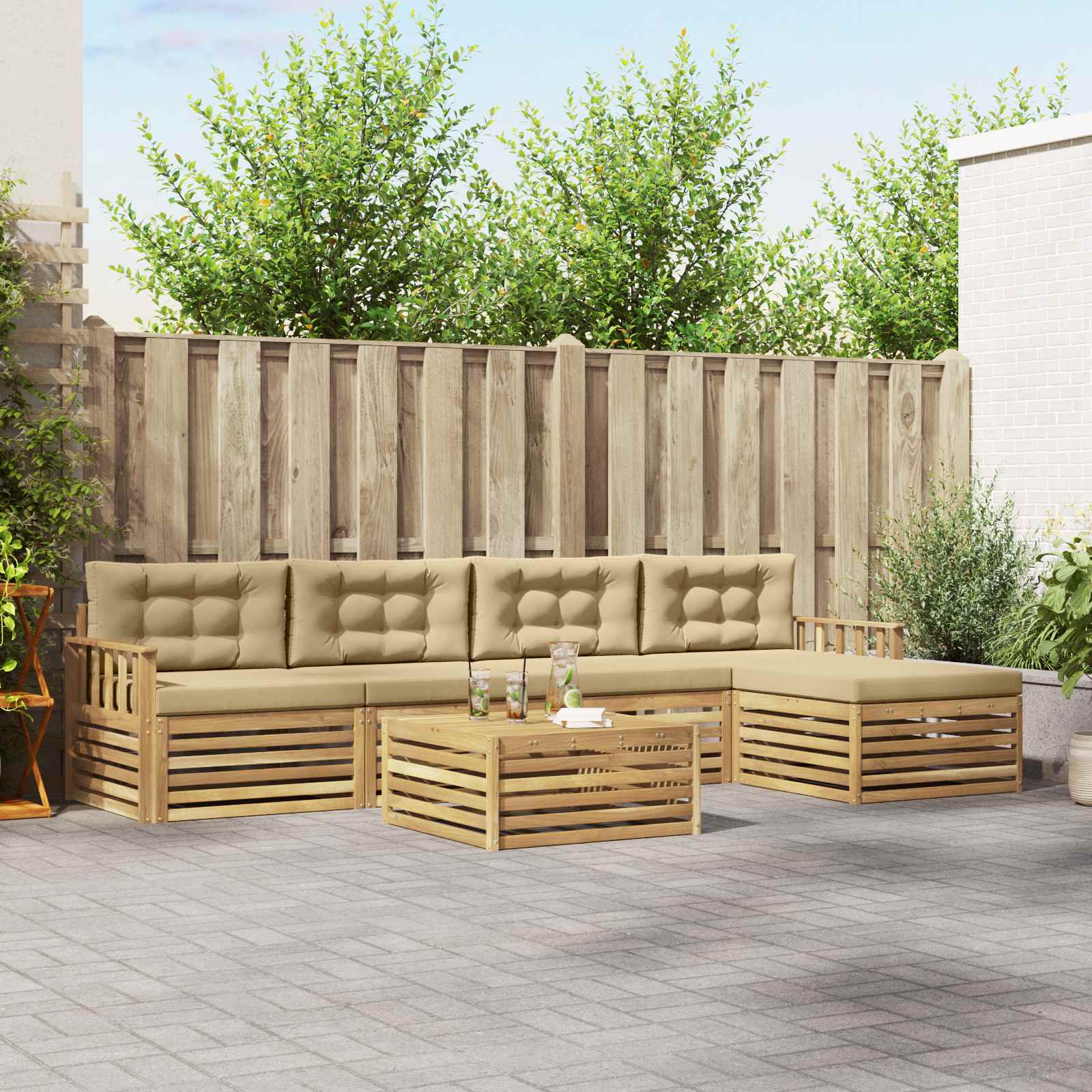 Set vanjskih sofa s jastukom 7 pcs Bijela i bež Poliester