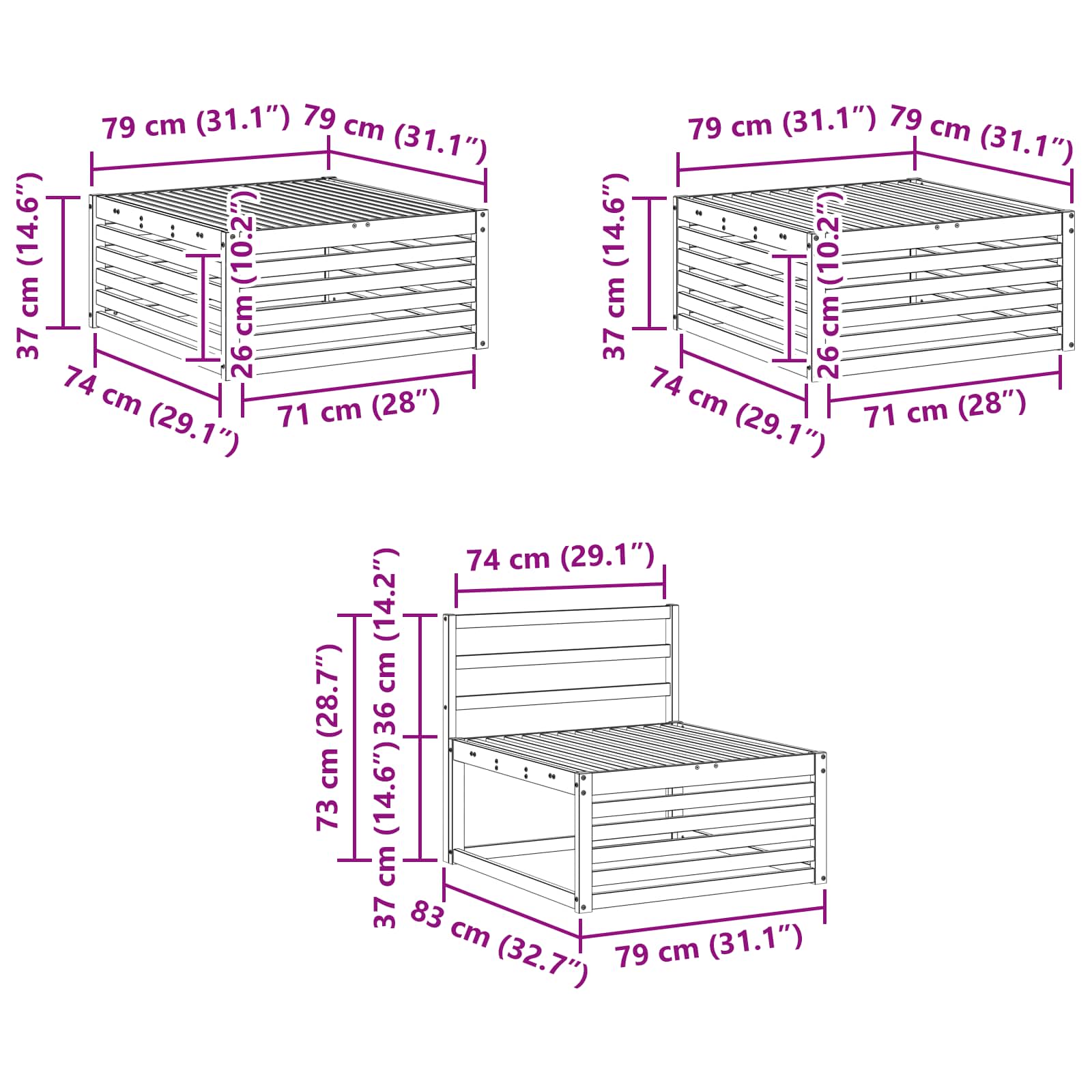 Set vanjskih sofa 6 pcs Bijela 79 x 79 x 37 cm