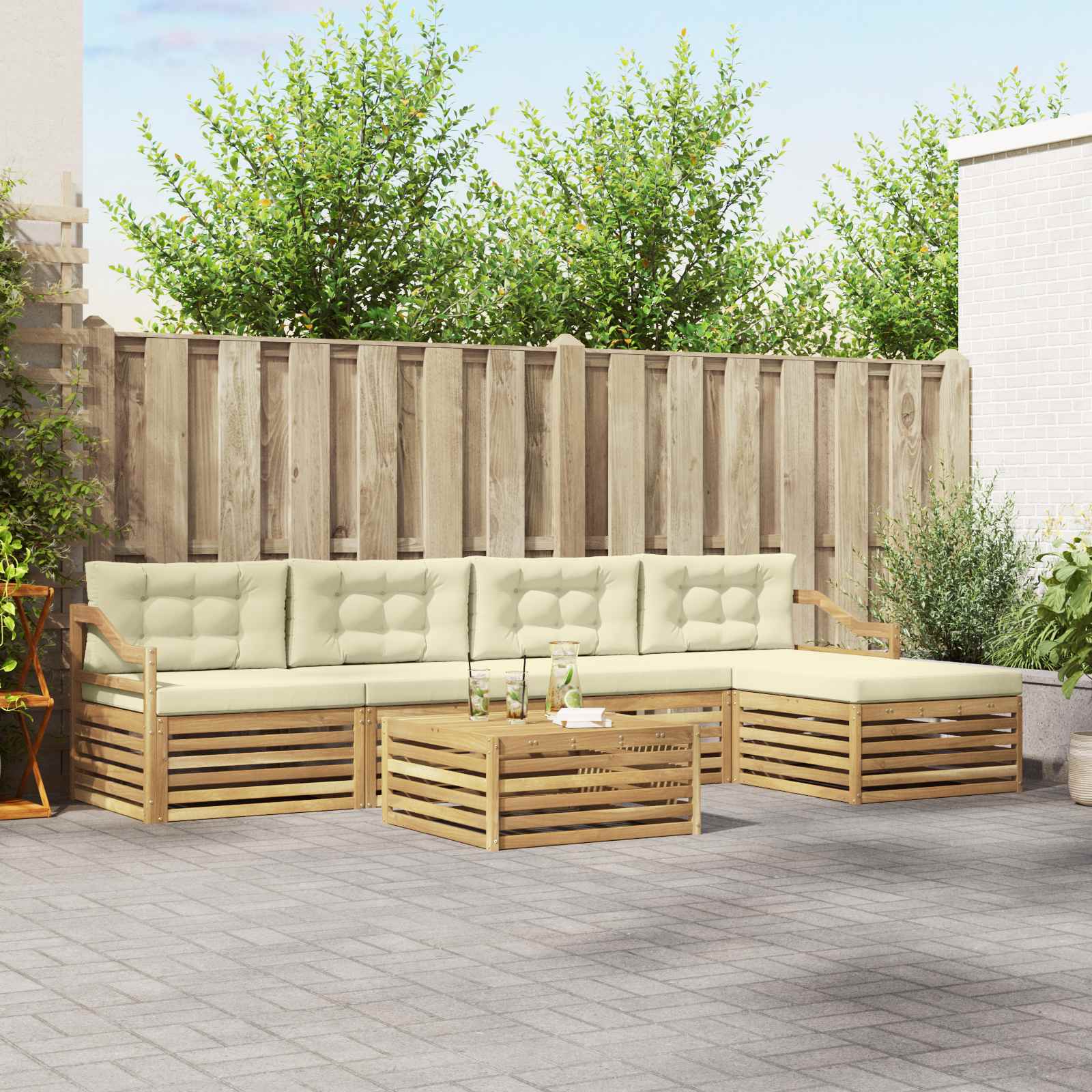 Set vanjskih sofa 6 pcs Bijela i krem 79 x 79 x 37 cm Poliester
