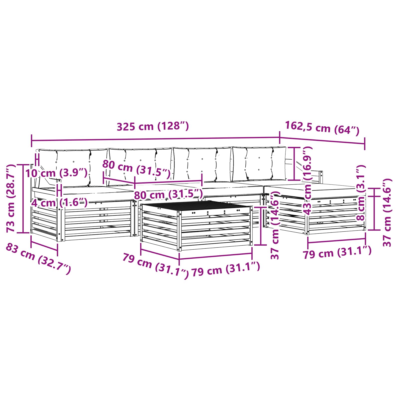 Set vanjskih sofa 6 pcs Bijela i bež 79 x 79 x 37 cm Poliester