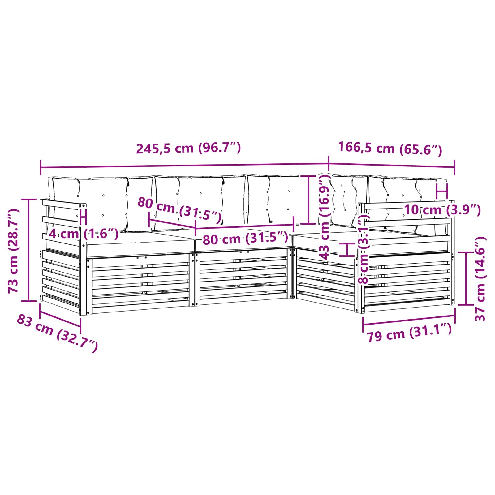 Set vanjskih sofa 4 pcs Bijela i bež 245,5 x 166,5 x 73 cm