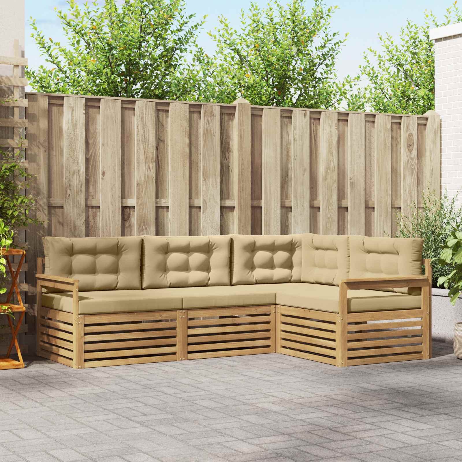 Set vanjskih sofa s jastukom 5 pcs Bijela i bež Poliester