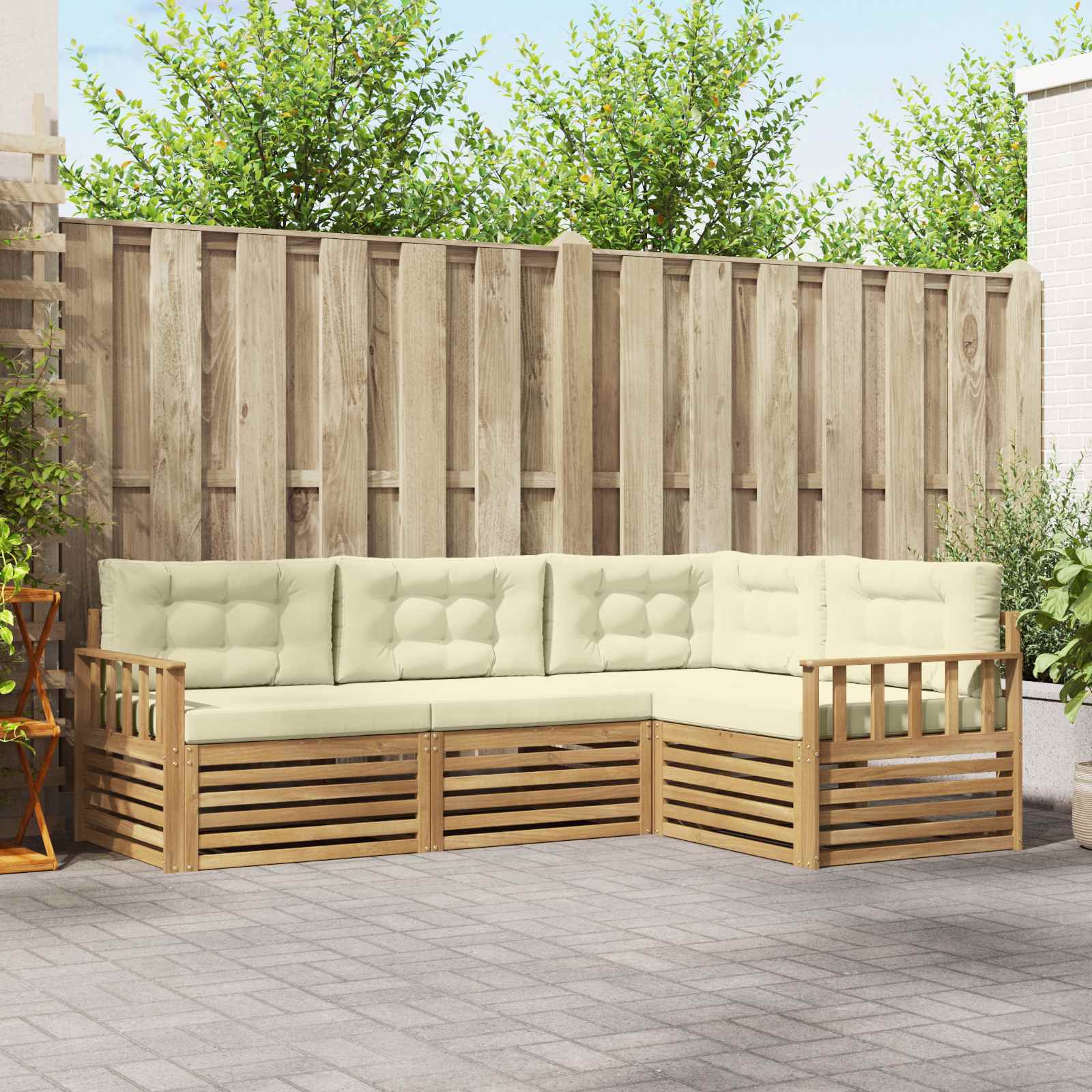 Set vanjskih sofa s jastukom 5 pcs Bijela i krem Poliester