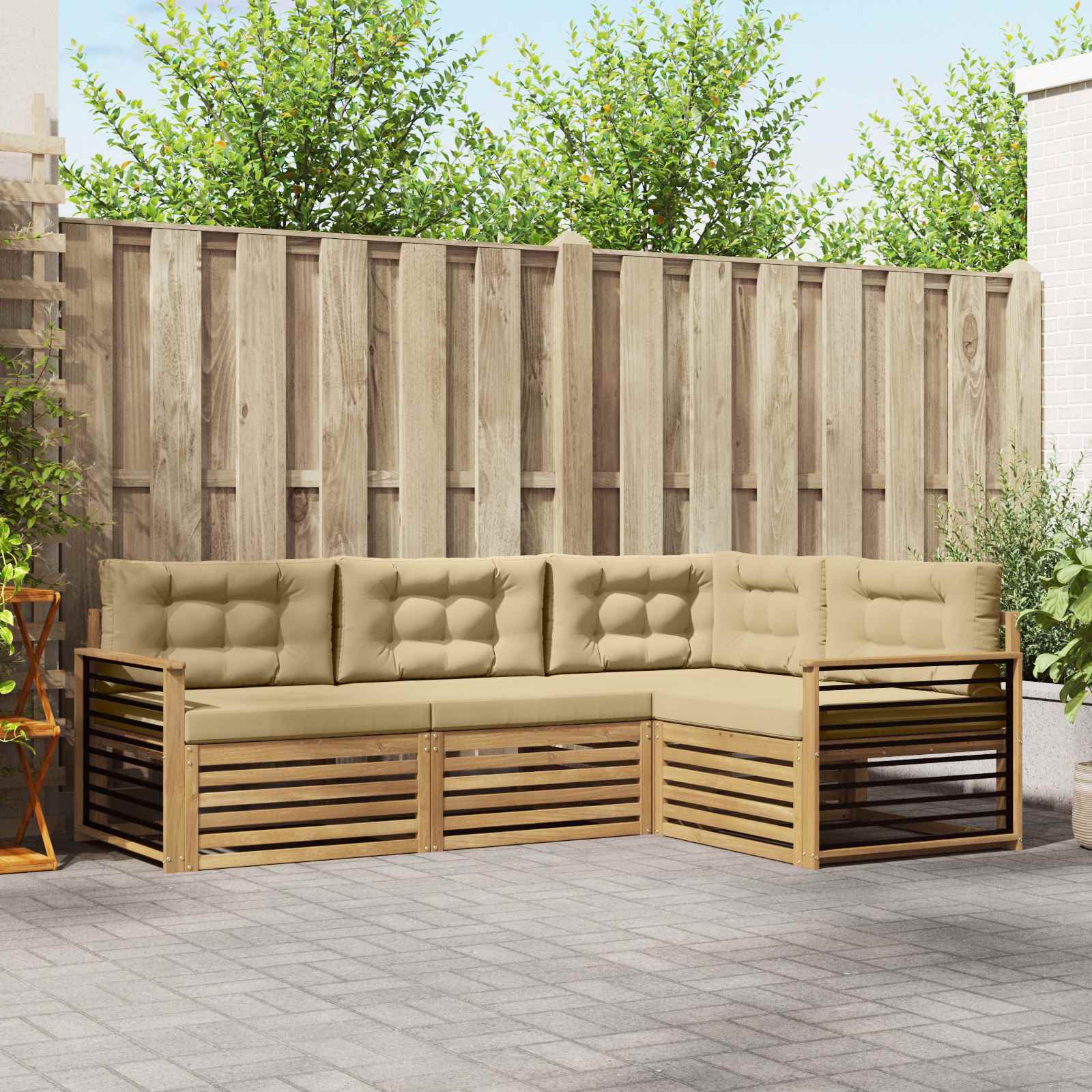 Set vanjskih sofa s jastukom 5 pcs Bijela i bež Poliester