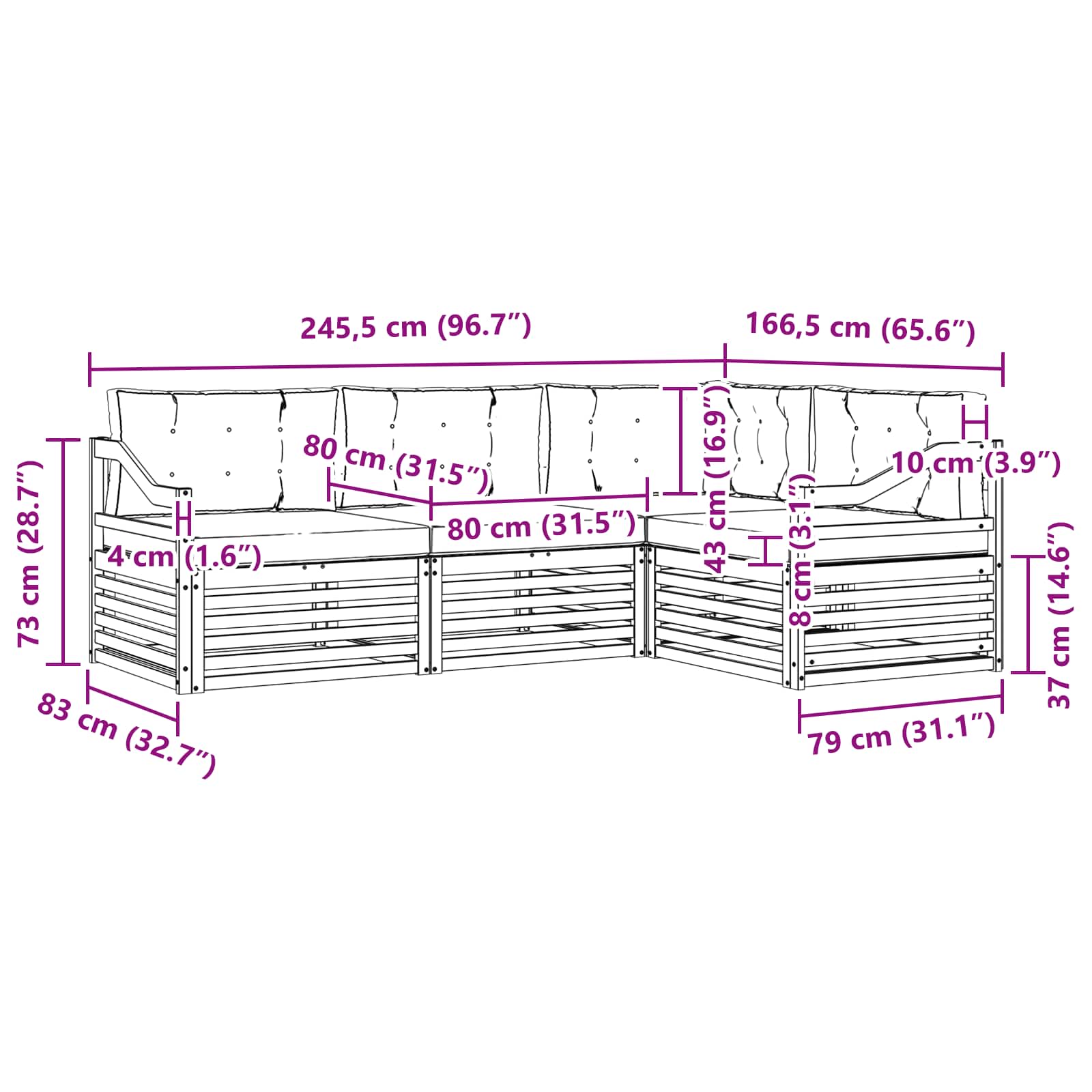 Set vanjskih sofa 4 pcs Bijela i krem 245,5 x 166,5 x 73 cm
