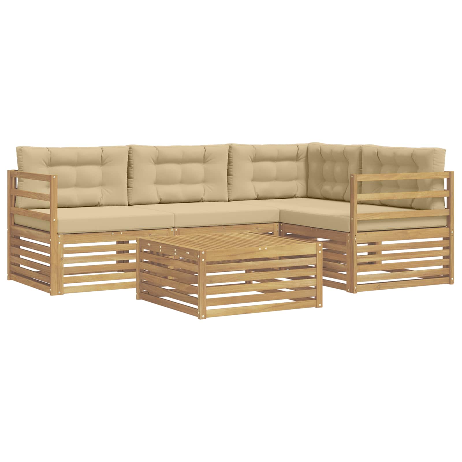 Set vanjskih sofa s jastukom 5 pcs Bijela i bež Poliester