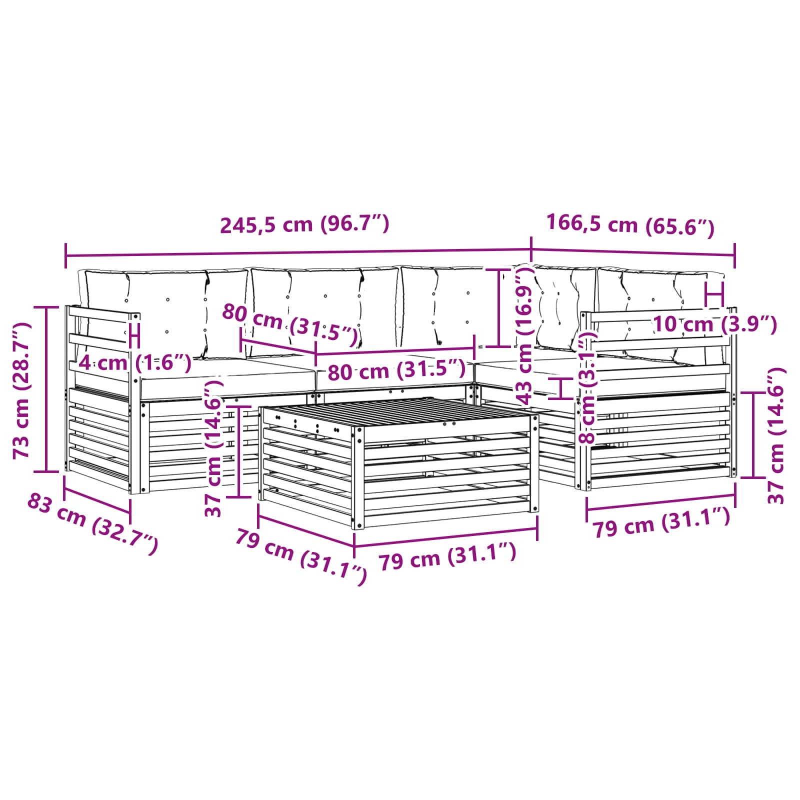 Set vanjskih sofa s jastukom 5 pcs Bijela i bež Poliester