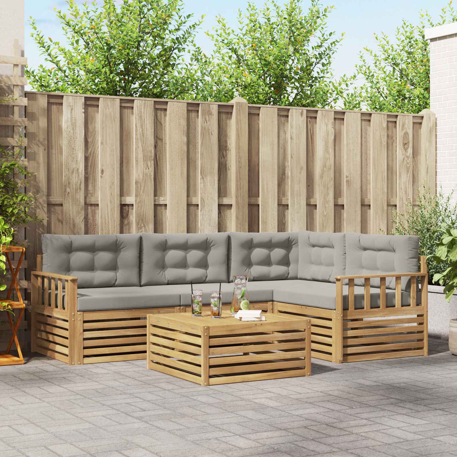 Set vanjskih sofa 6 pcs Bijela i svjetlosiva Poliester