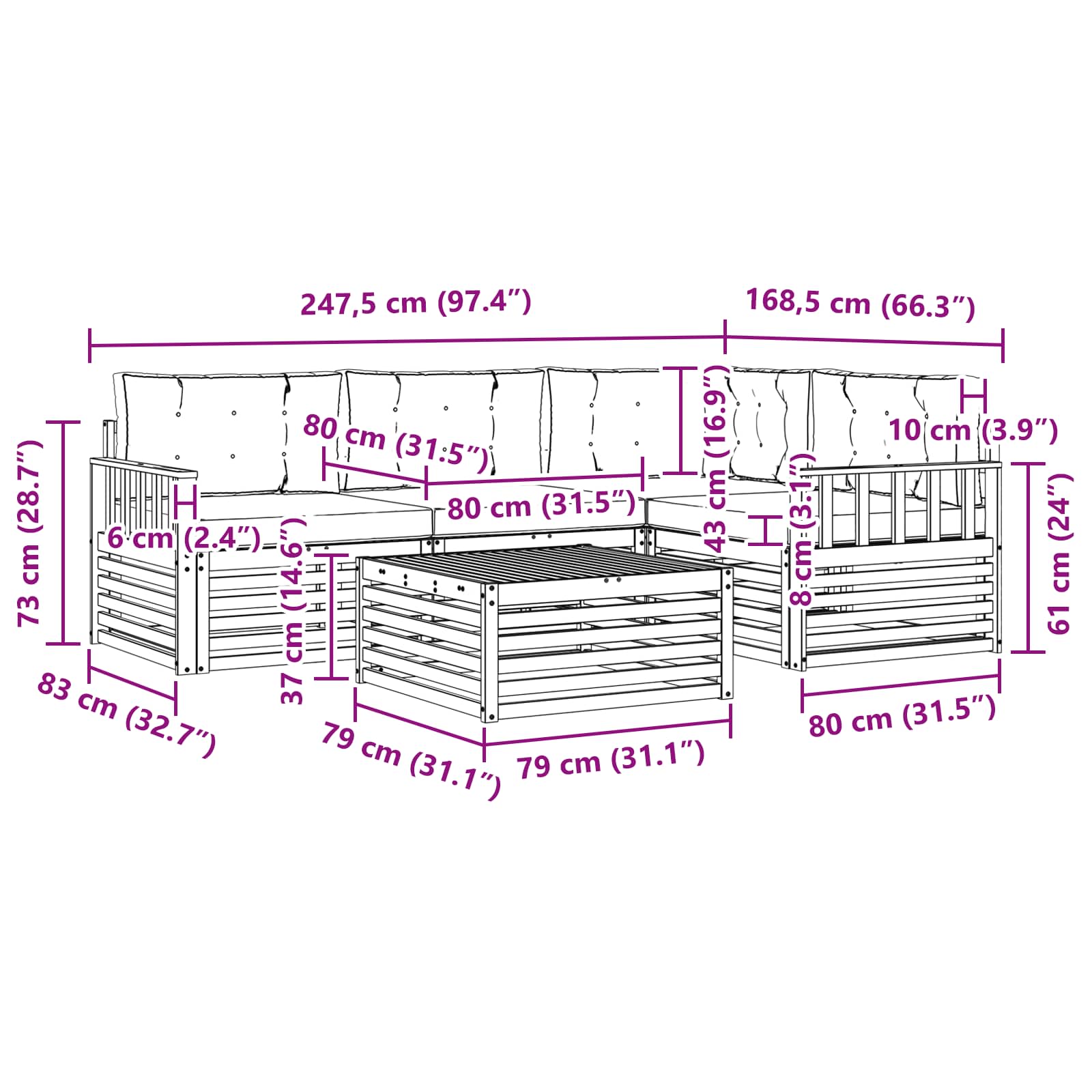 Set vanjskih sofa 6 pcs Bijela i svjetlosiva Poliester