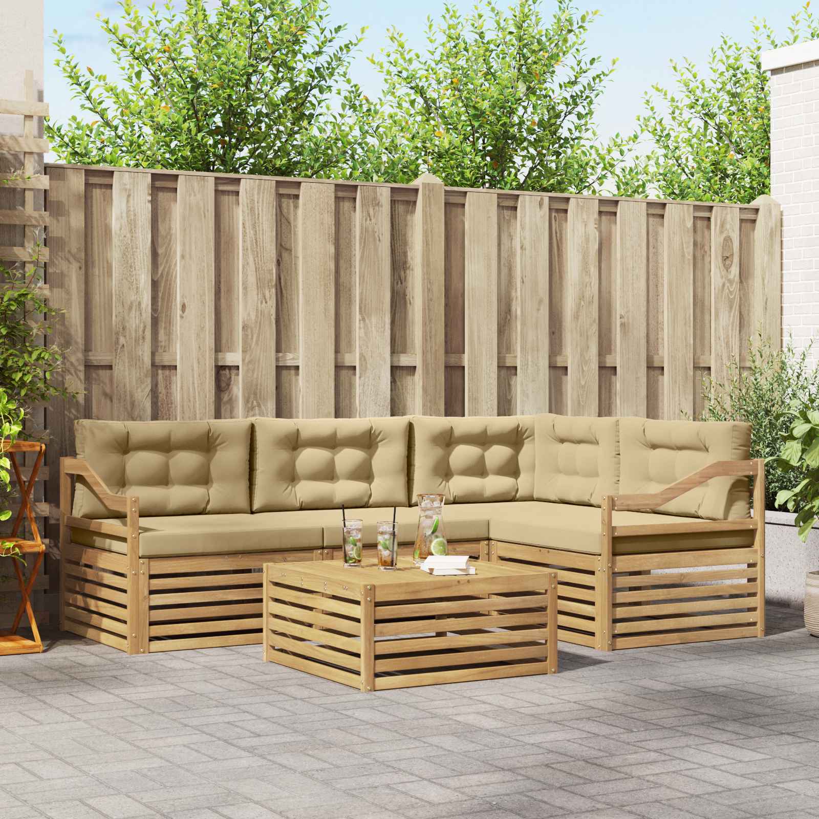 Set vanjskih sofa s jastukom 5 pcs Bijela i bež Poliester
