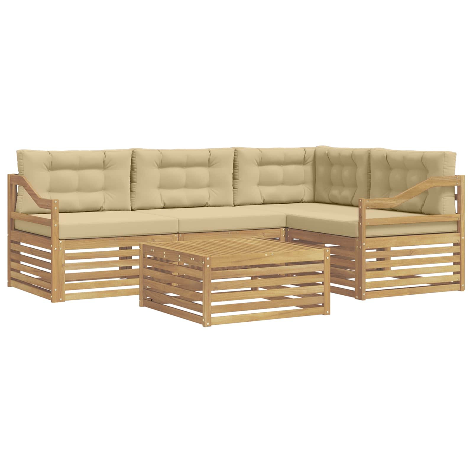 Set vanjskih sofa s jastukom 5 pcs Bijela i bež Poliester