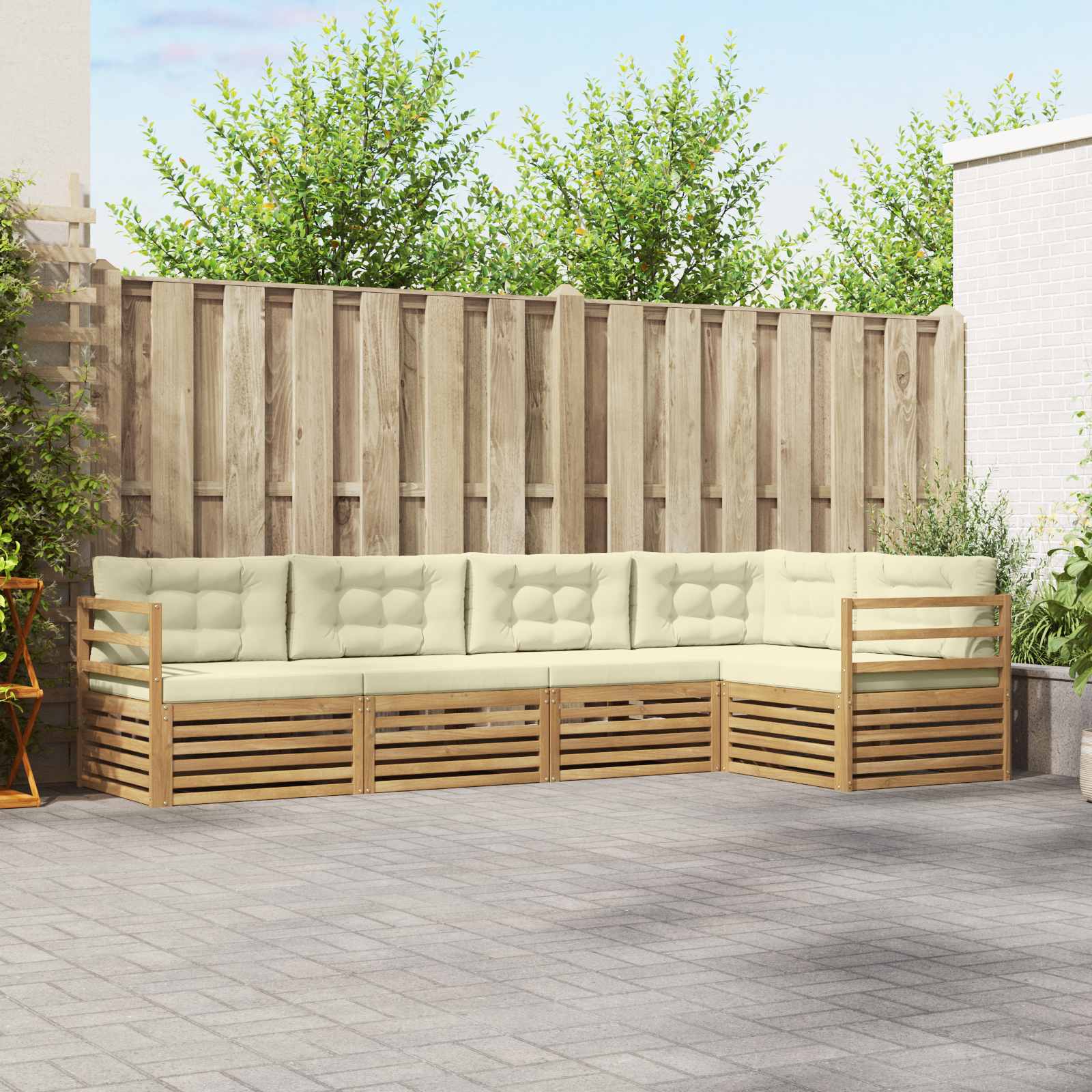 Set vanjskih sofa s jastukom 5 pcs Bijela i krem Poliester