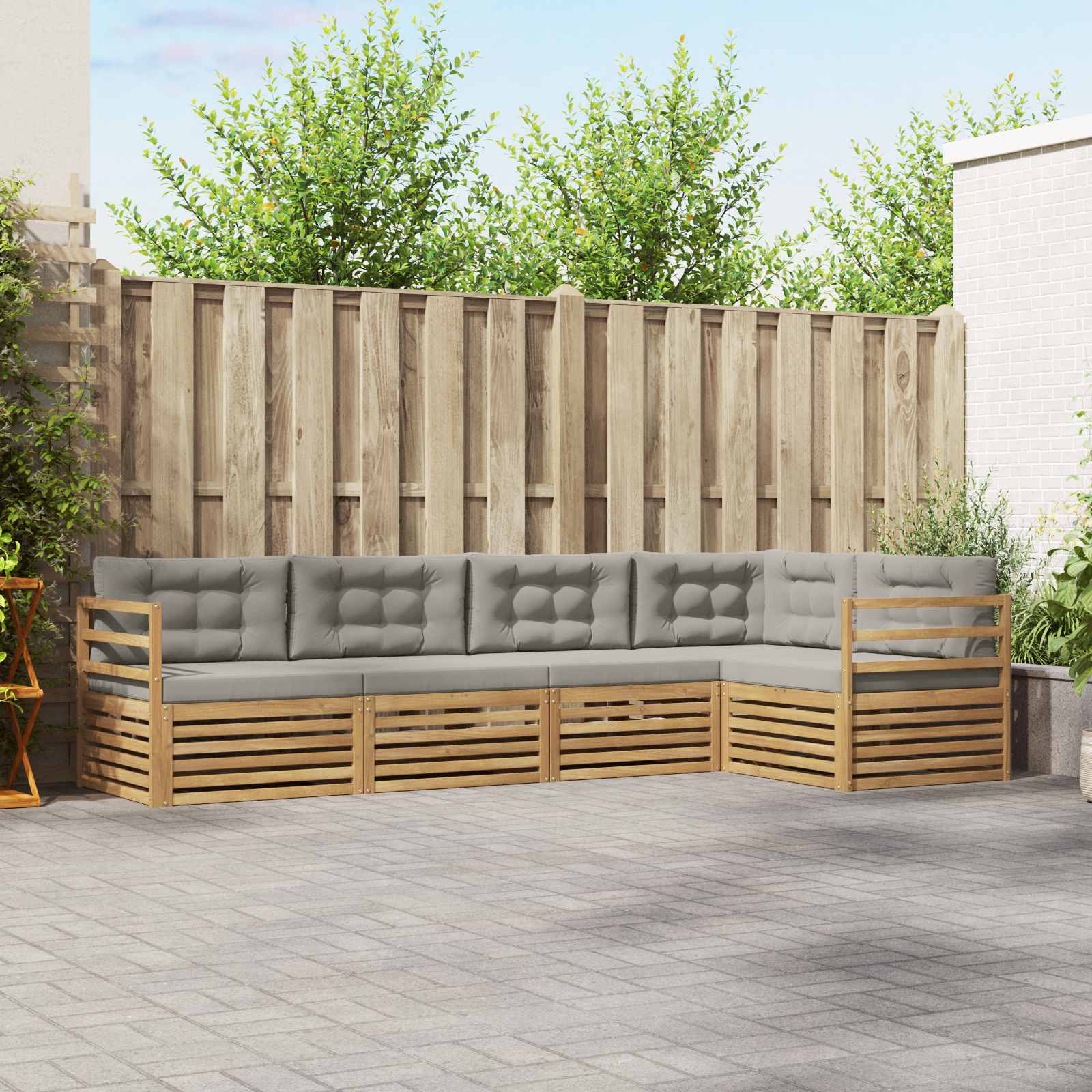 Set vanjskih sofa 5 pcs Bijela i svjetlosiva Poliester