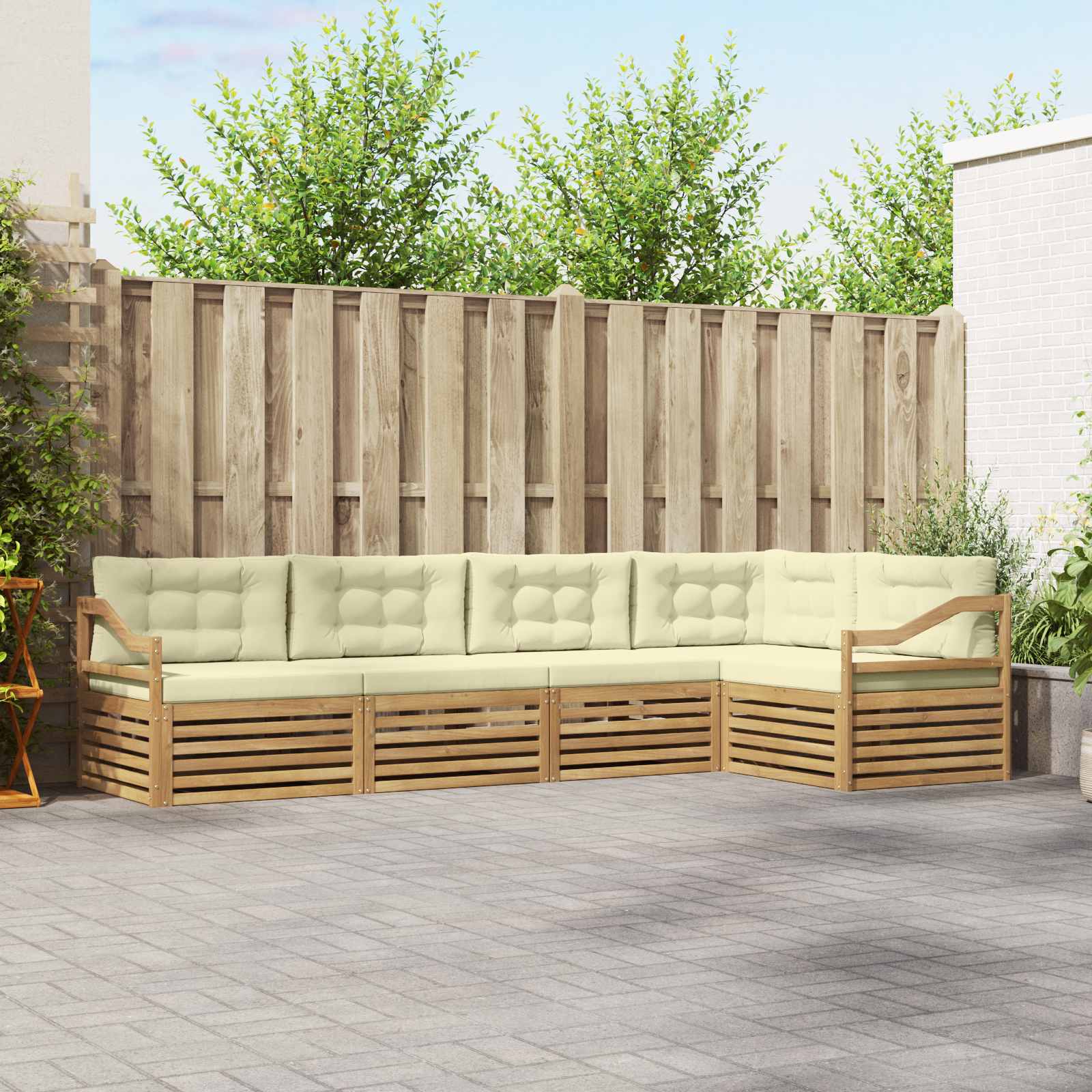Set vanjskih sofa s jastukom 5 pcs Bijela i krem Poliester