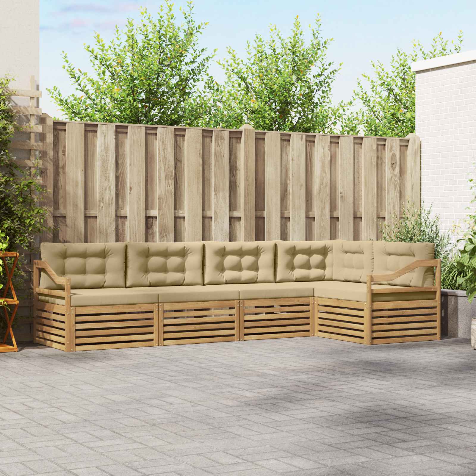 Set vanjskih sofa s jastukom 5 pcs Bijela i bež Poliester