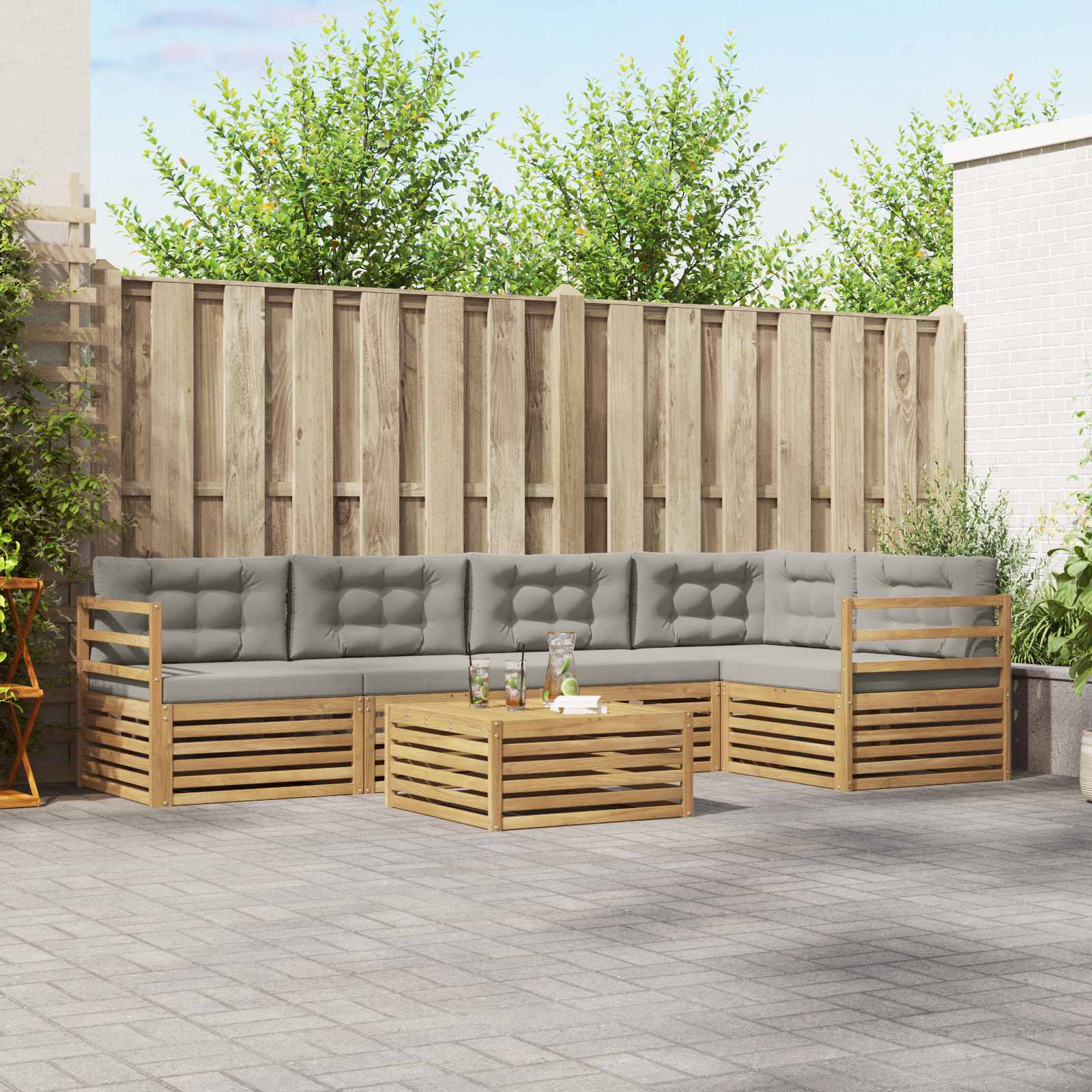 Set vanjskih sofa 6 pcs Bijela i svjetlosiva Poliester