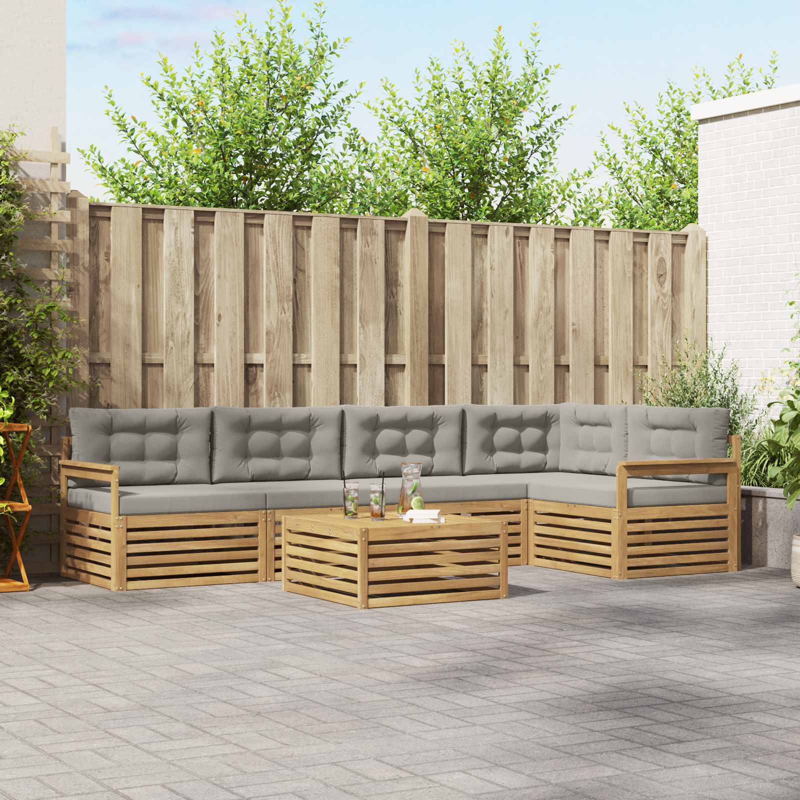 Set vanjskih sofa 6 pcs Bijela i svjetlosiva Poliester