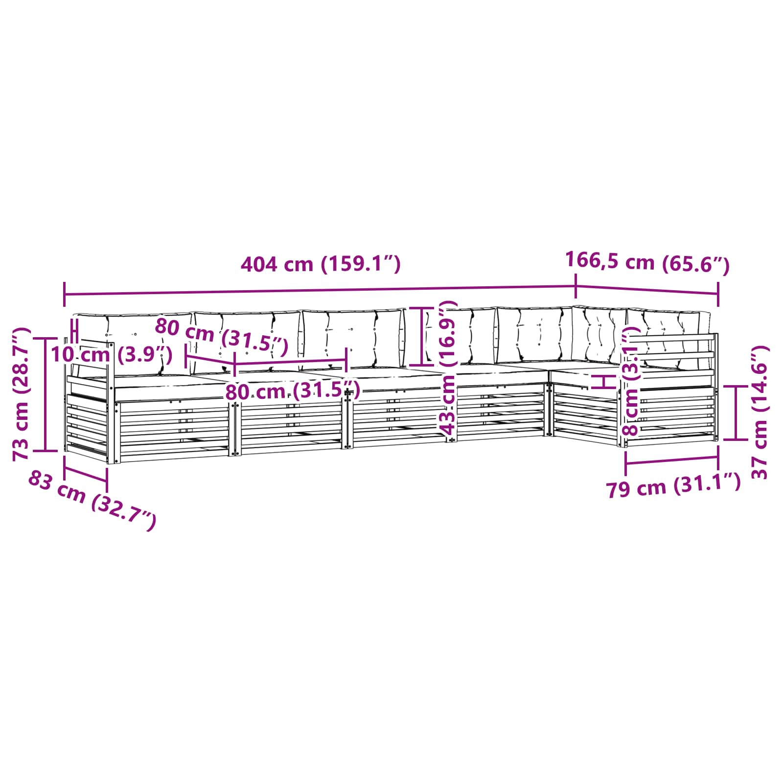 Set vanjskih sofa 6 pcs Bijela i antracit 404 x 166,5 x 73 cm