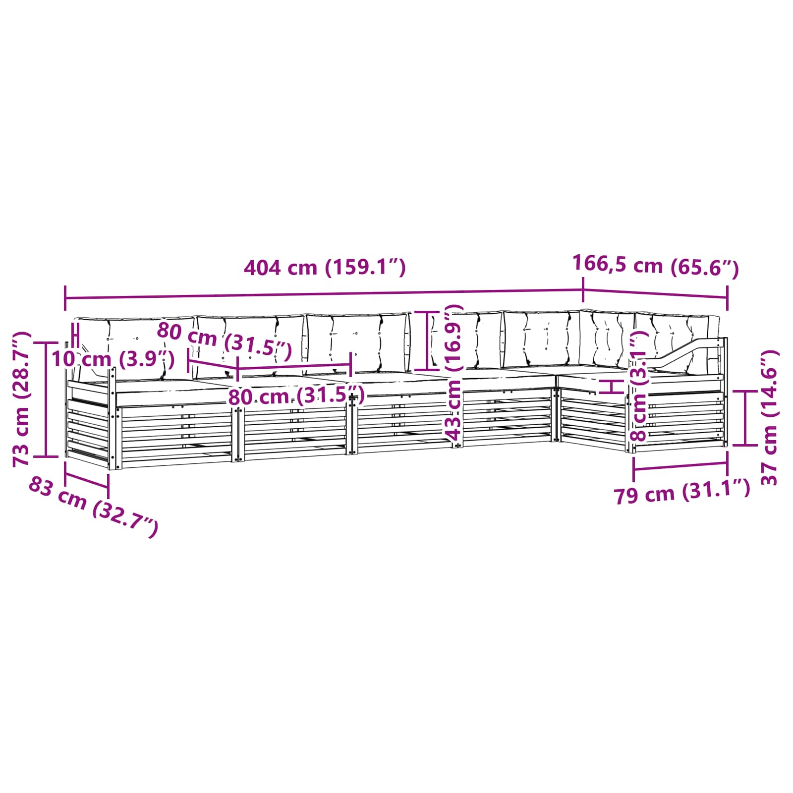 Set vanjskih sofa 6 pcs Bijela i krem 404 x 166,5 x 73 cm