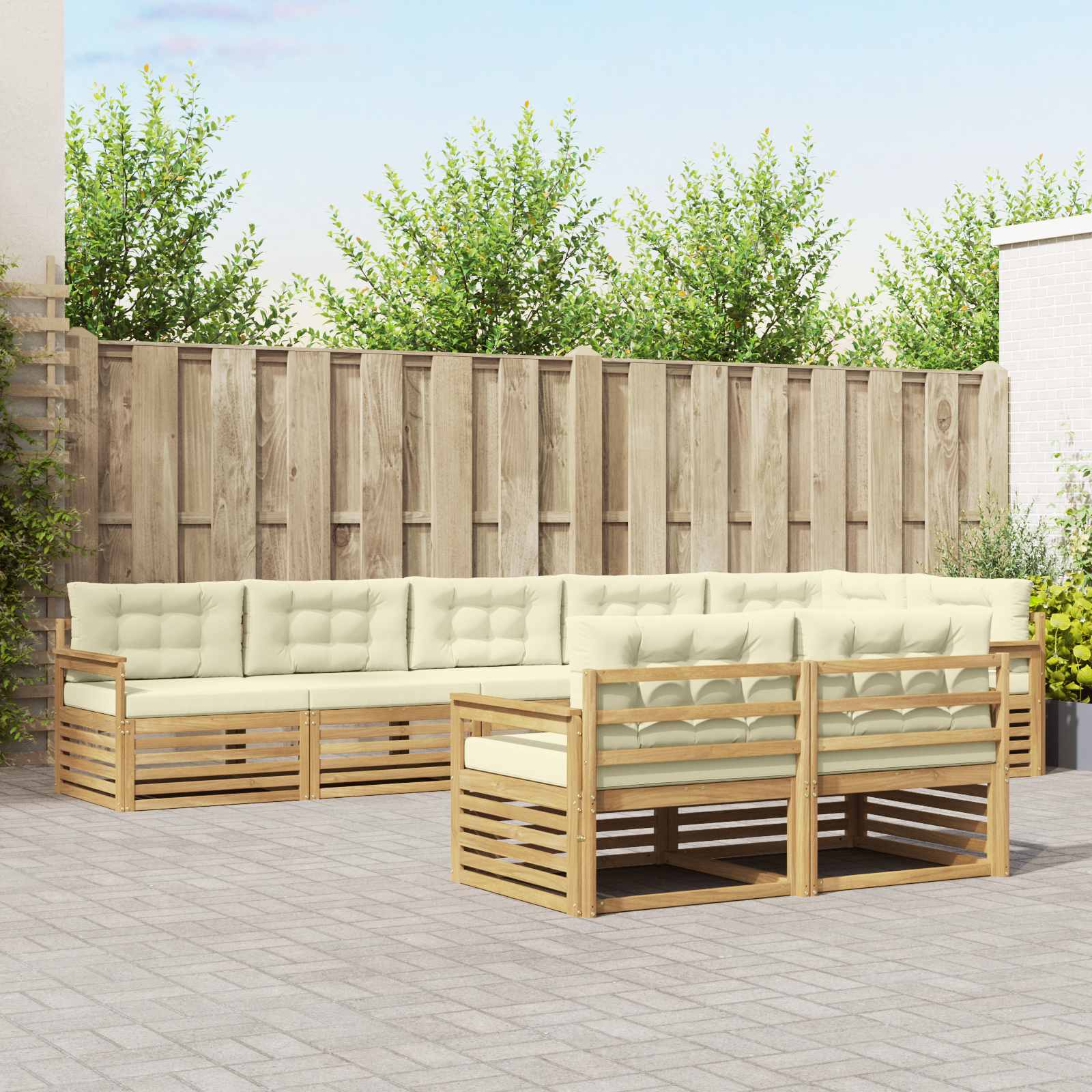 Set vanjskih sofa s jastukom 8 pcs Bijela i krem Poliester