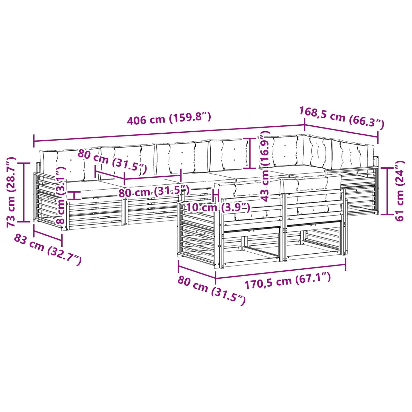 Set vanjskih sofa s jastukom 8 pcs Bijela i antracit Poliester