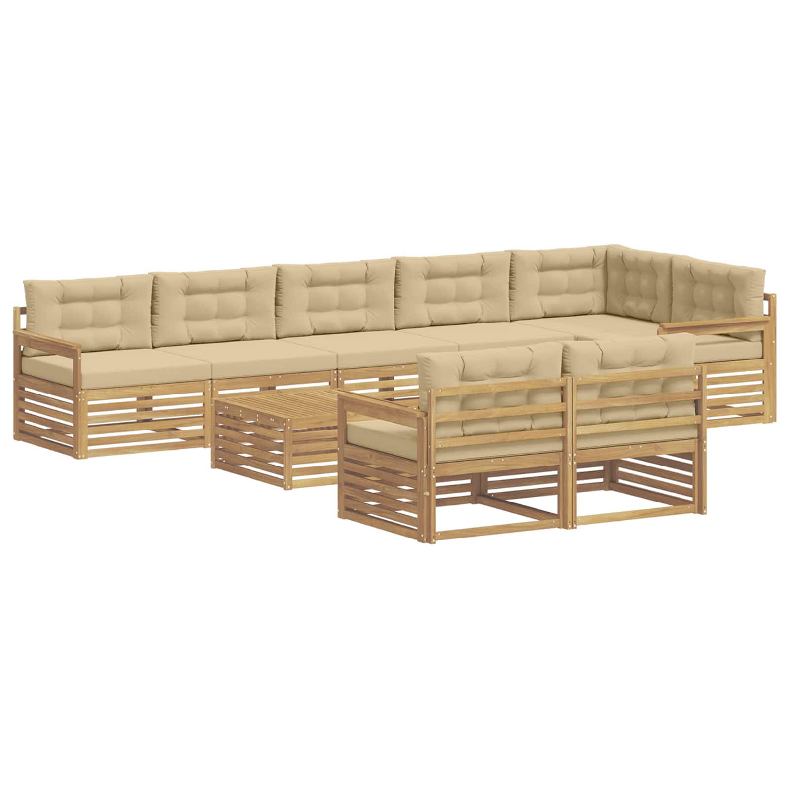 Set vanjskih sofa s jastukom 9 pcs Bijela i bež Poliester