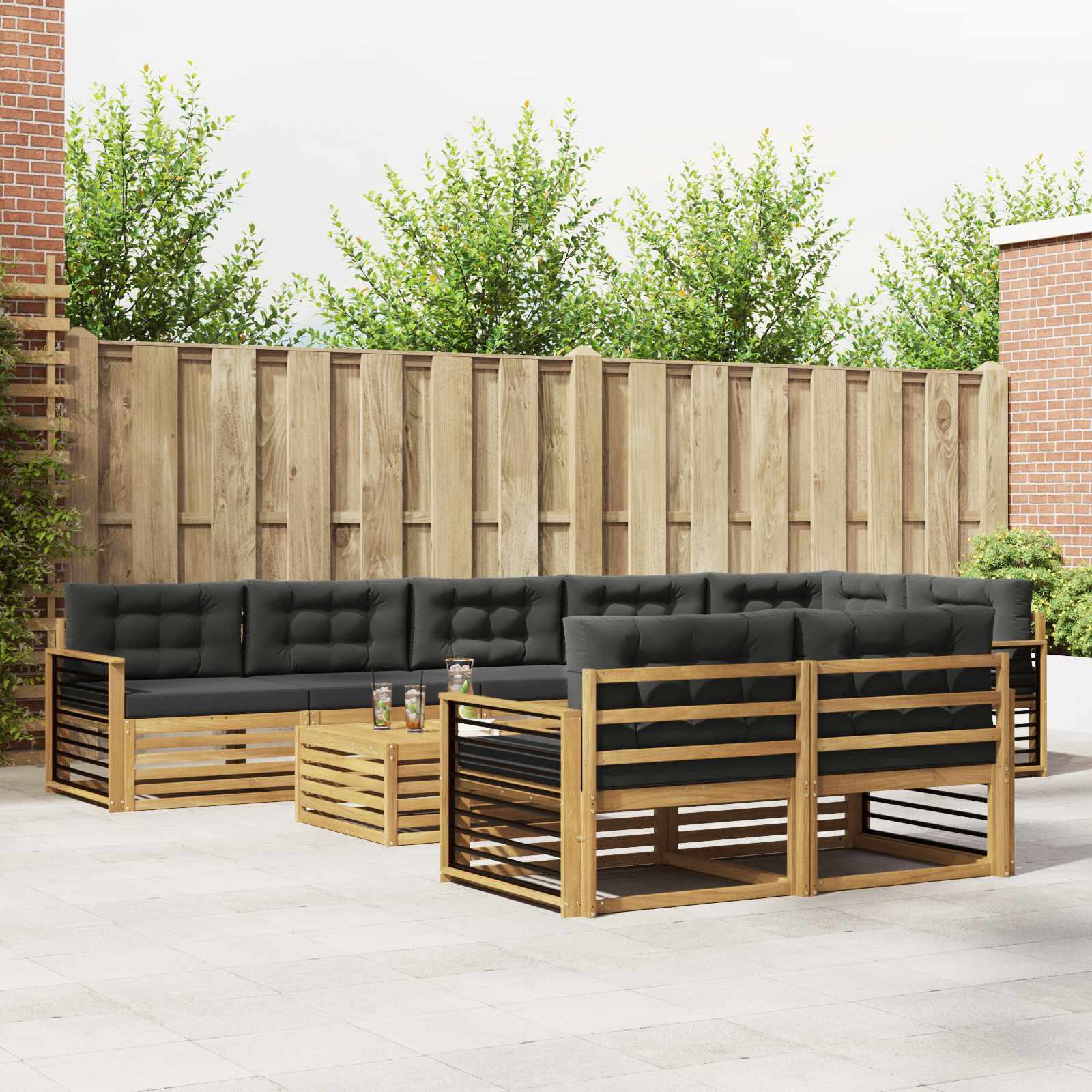 Set vanjskih sofa s jastukom 9 pcs Bijela i antracit Poliester
