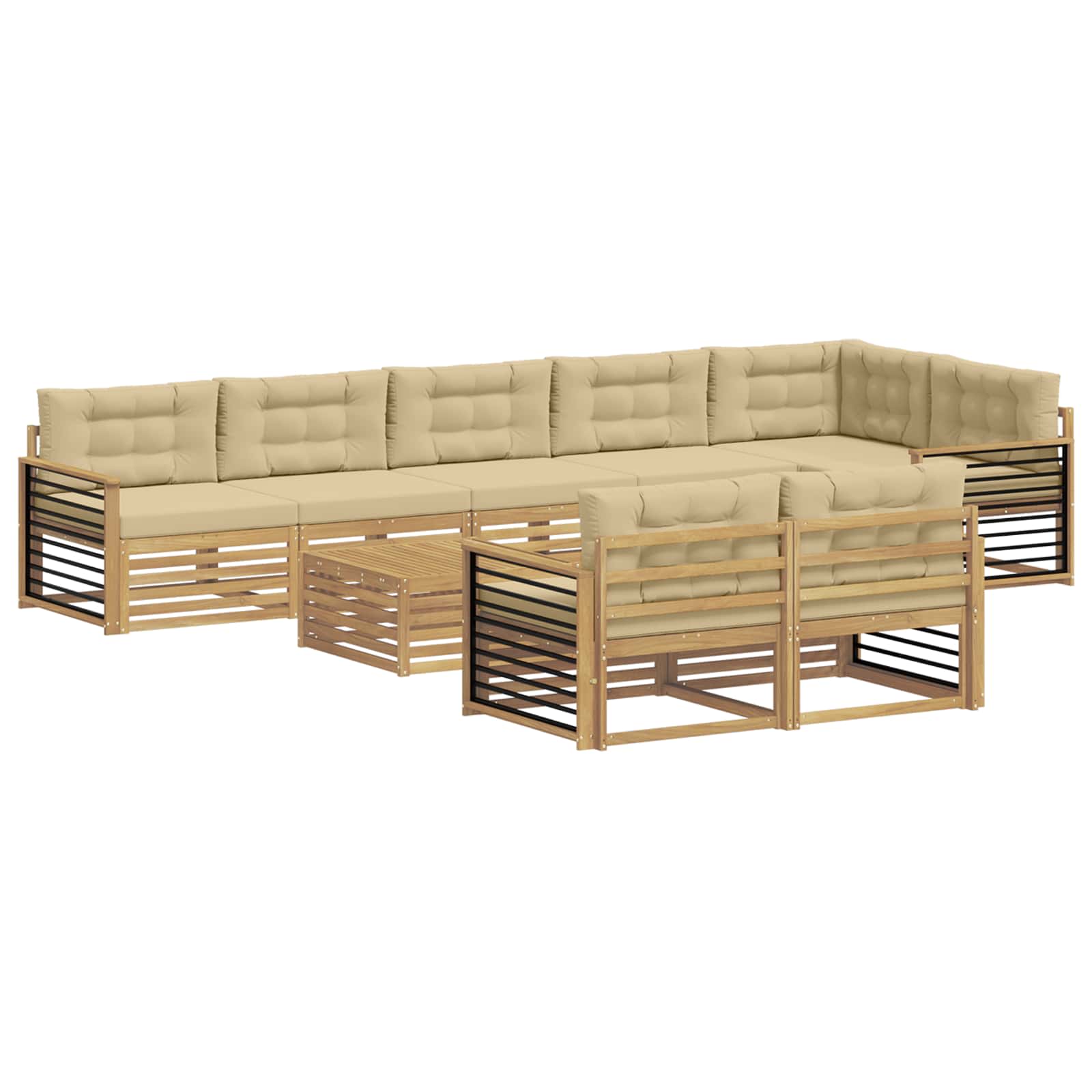 Set vanjskih sofa s jastukom 9 pcs Bijela i bež Poliester
