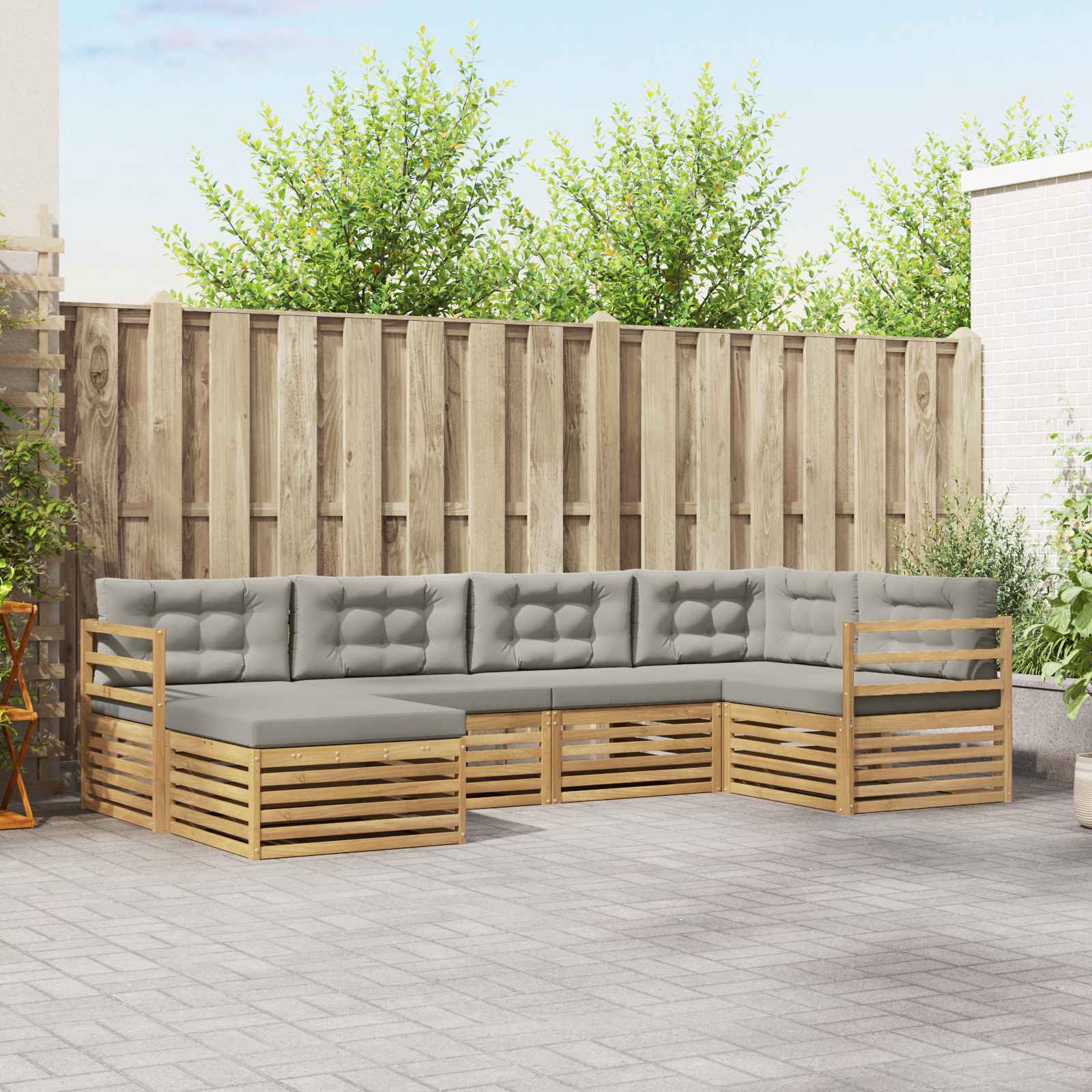 Set vanjskih sofa 6 pcs Bijela i svjetlosiva Poliester