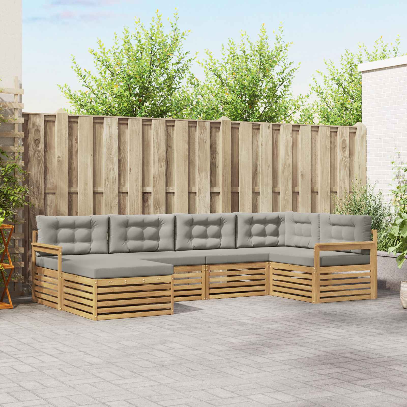 Set vanjskih sofa 6 pcs Bijela i svjetlosiva Poliester