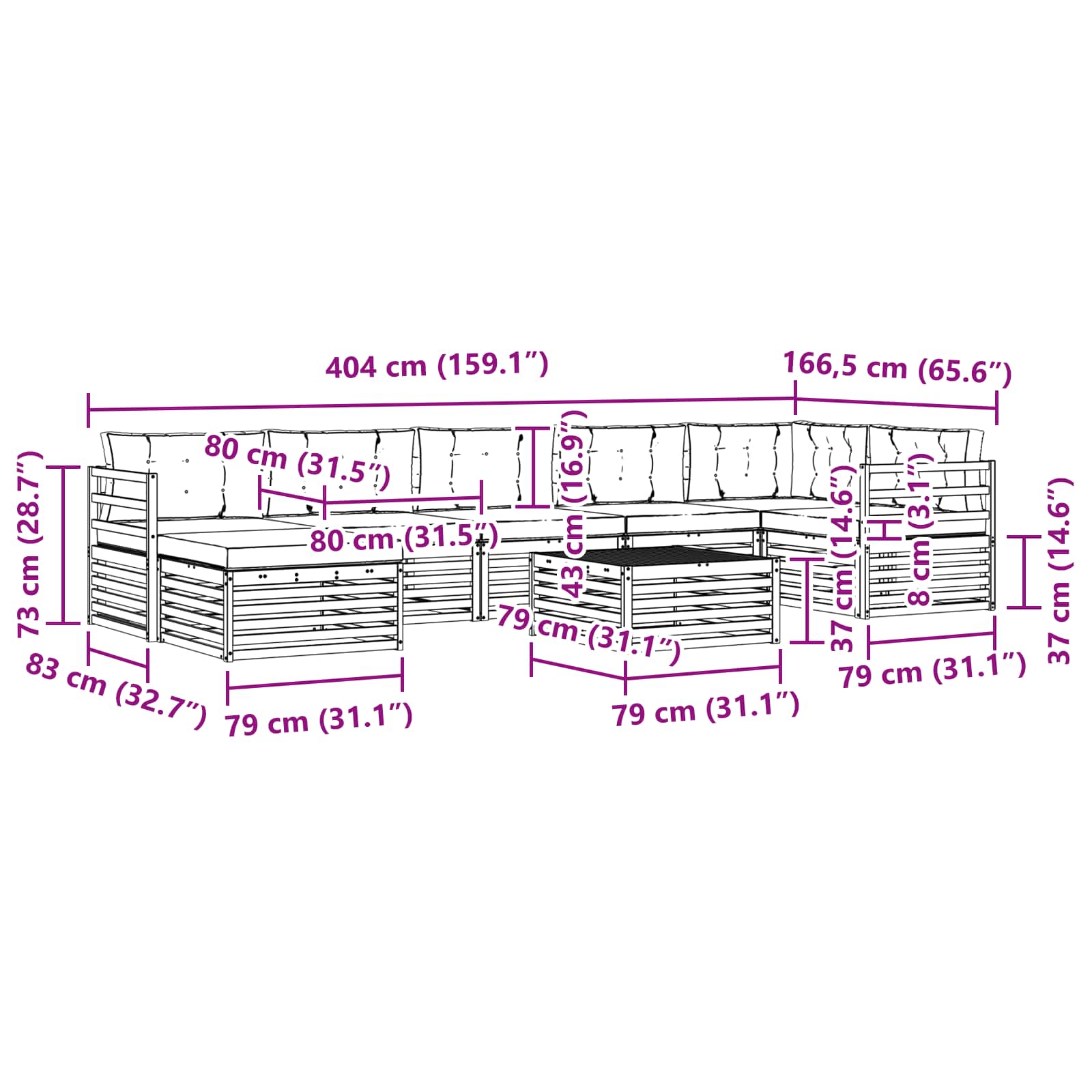 Set vanjskih sofa s jastukom 8 pcs Bijela i antracit