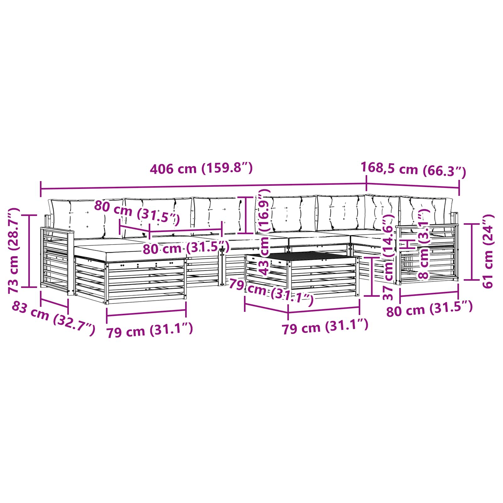 Set vanjskih sofa s jastukom 8 pcs Bijela i antracit