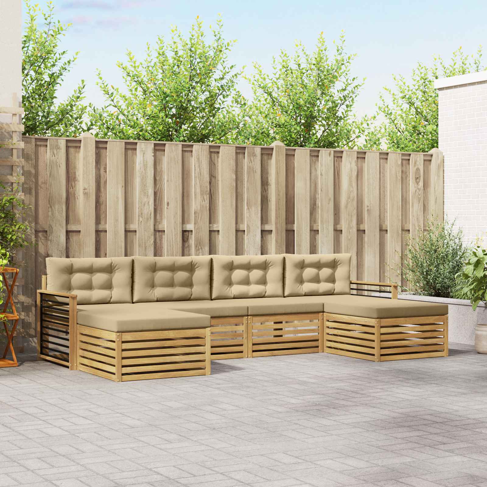 Setovi sofa s jastukom 6 pcs Bijela i bež Čvrsto drvo akacije