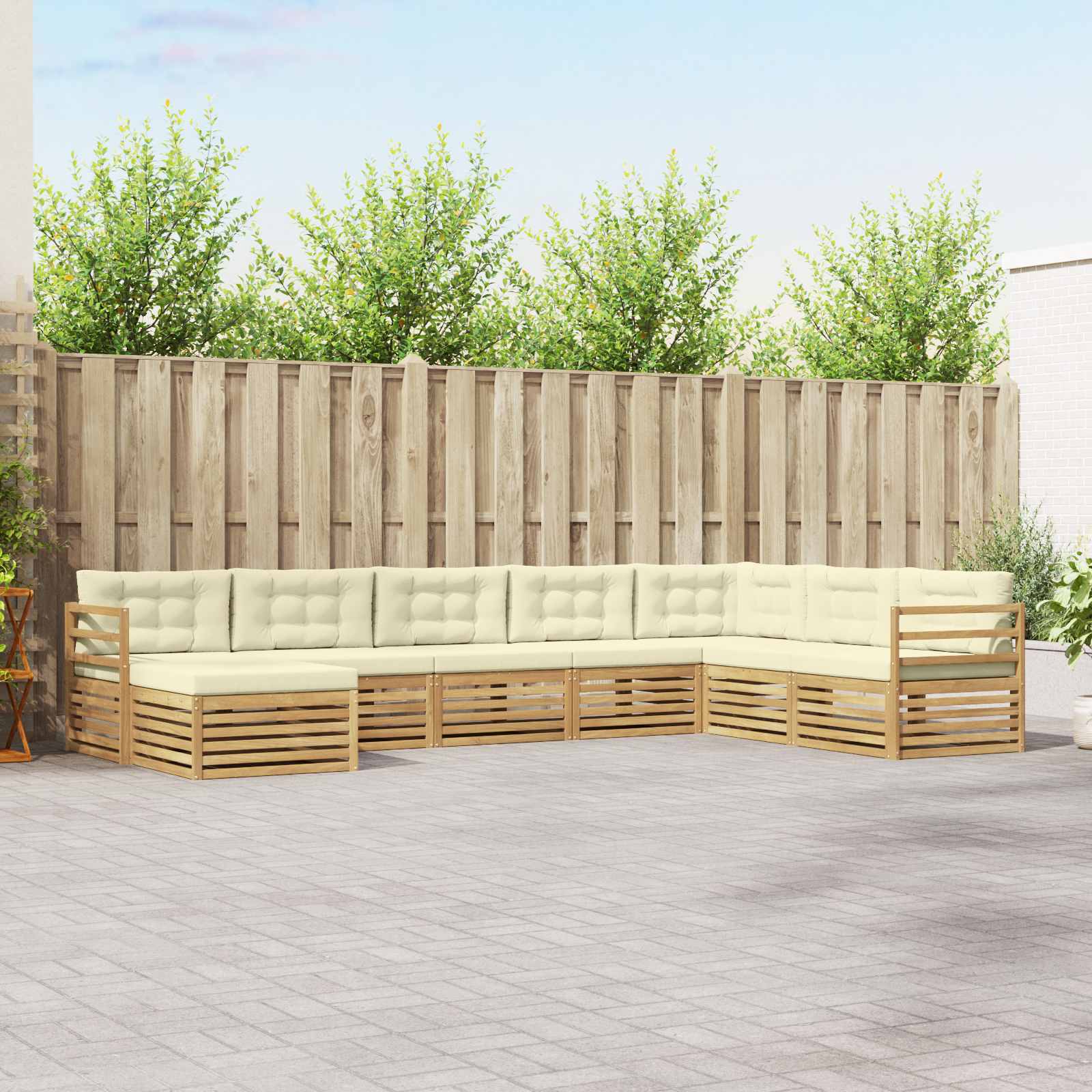 Set vanjskih sofa s jastukom 8 pcs Bijela i krem Poliester