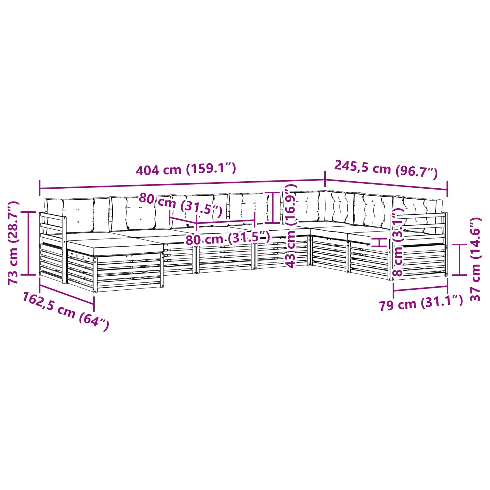 Set vanjskih sofa s jastukom 8 pcs Bijela i krem Poliester