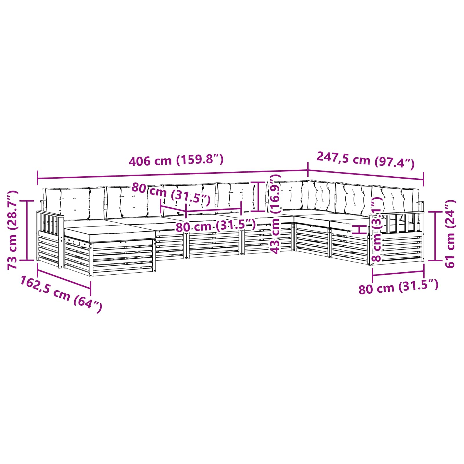 Set vanjskih sofa s jastukom 8 pcs Bijela i antracit