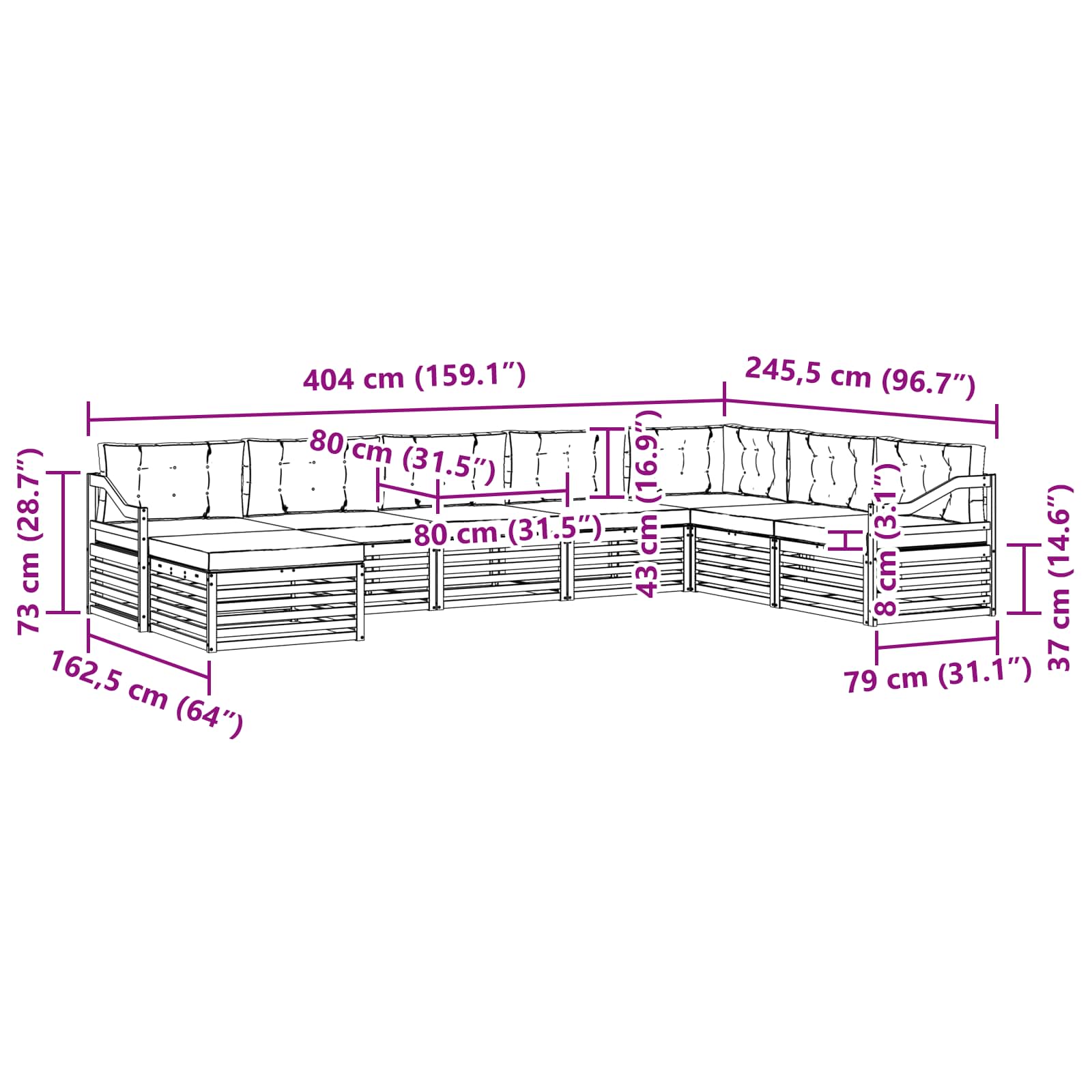 Set vanjskih sofa s jastukom 8 pcs Bijela i krem Poliester