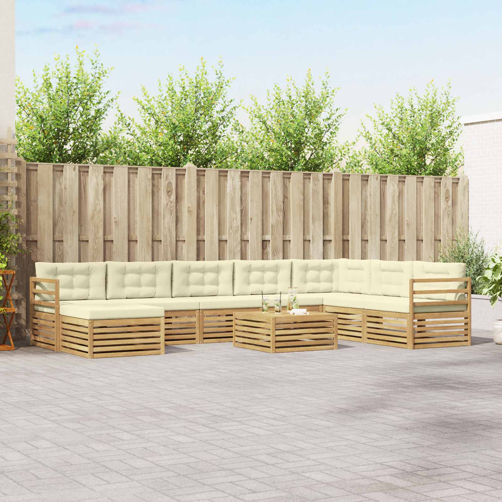 Set vanjskih sofa s jastukom 9 pcs Bijela i krem Poliester