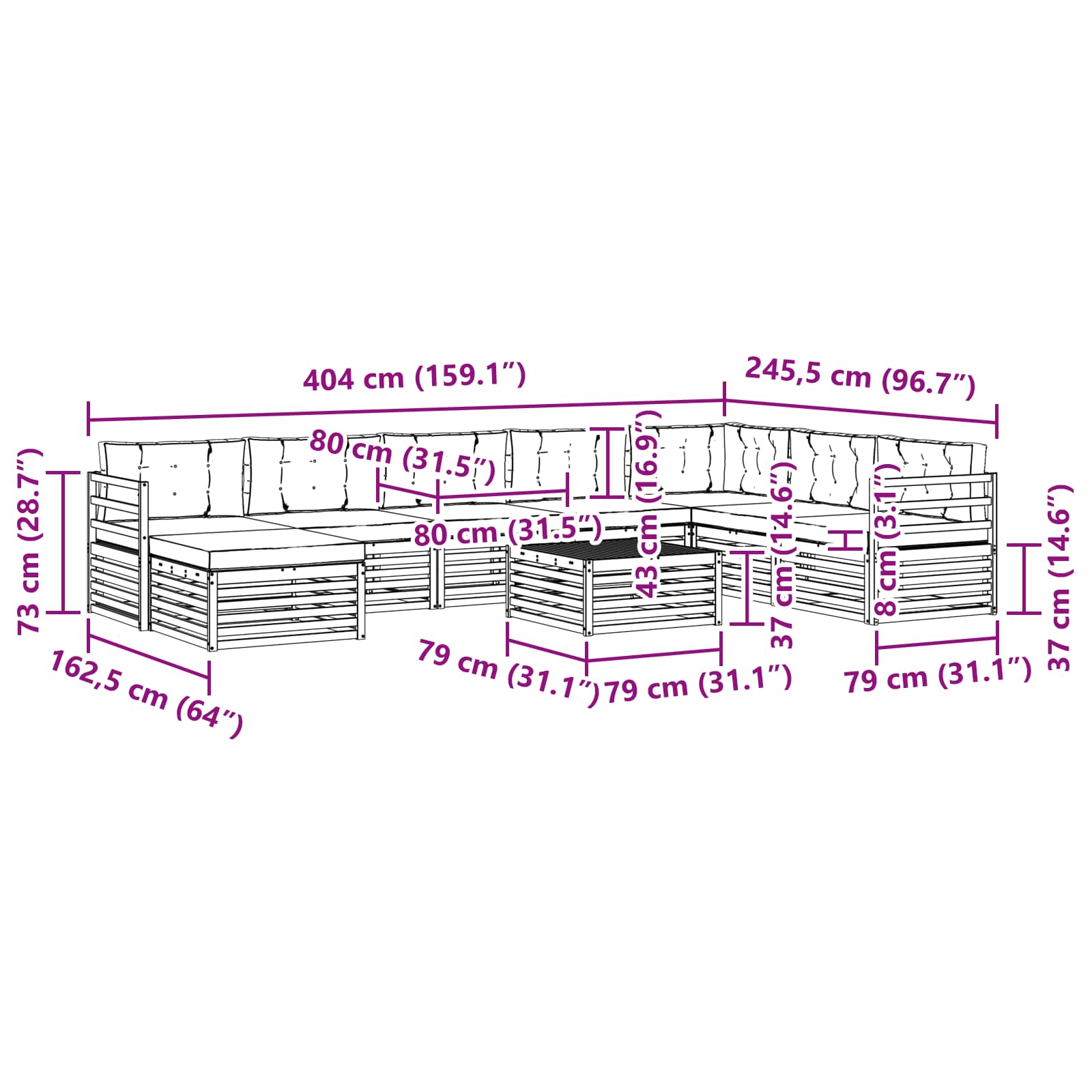 Set vanjskih sofa s jastukom 9 pcs Bijela i krem Poliester