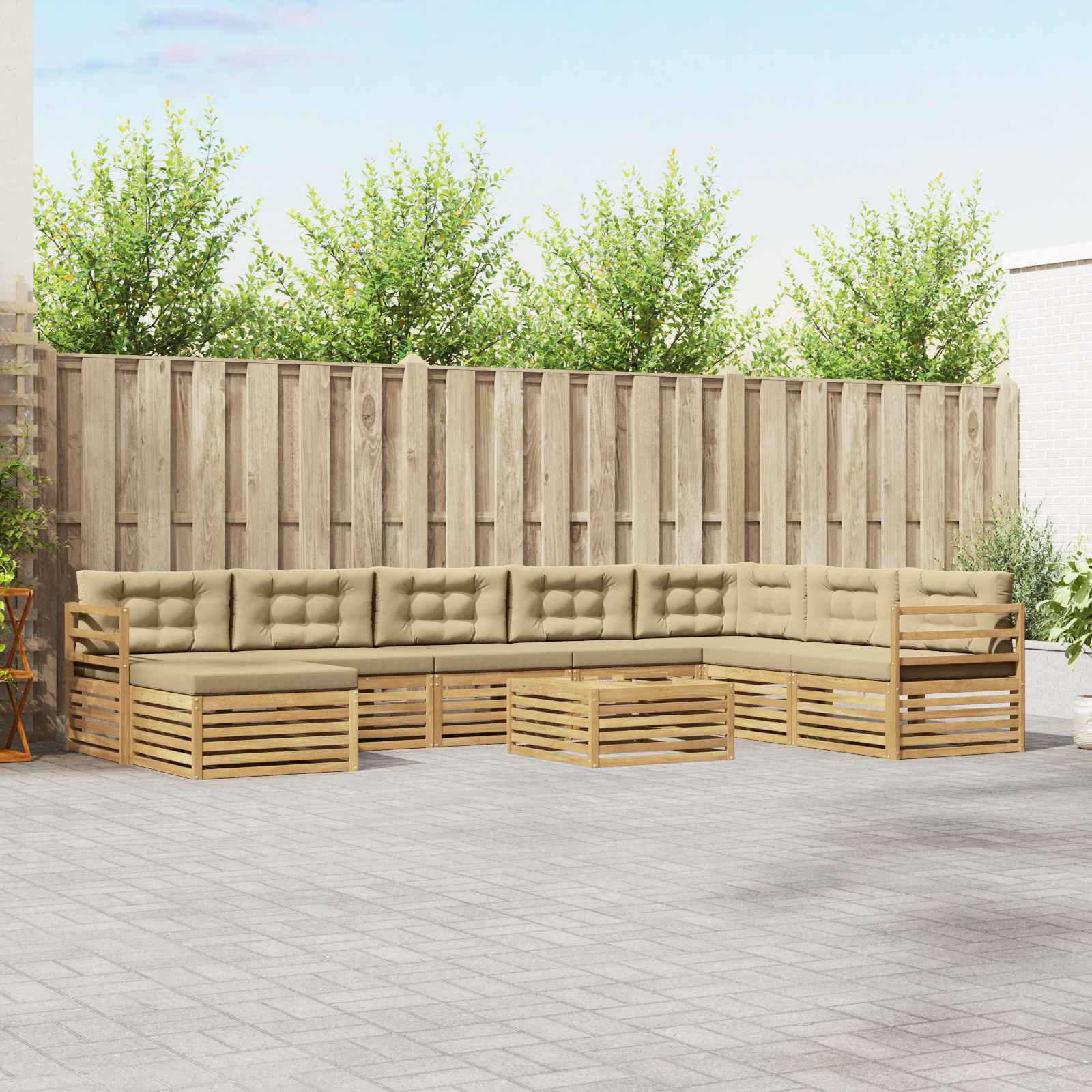 Set vanjskih sofa s jastukom 9 pcs Bijela i bež Poliester