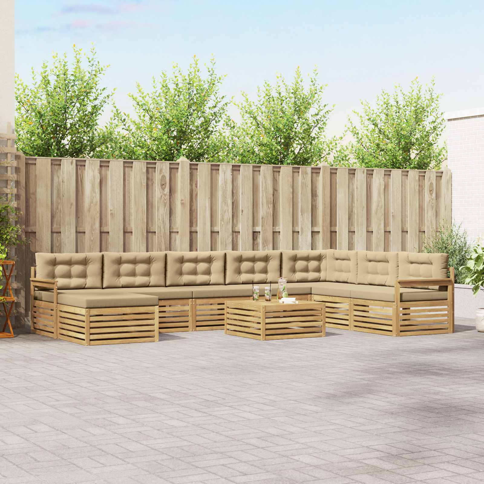 Set vanjskih sofa 9 pcs Bijela i bež Čvrsto drvo akacije