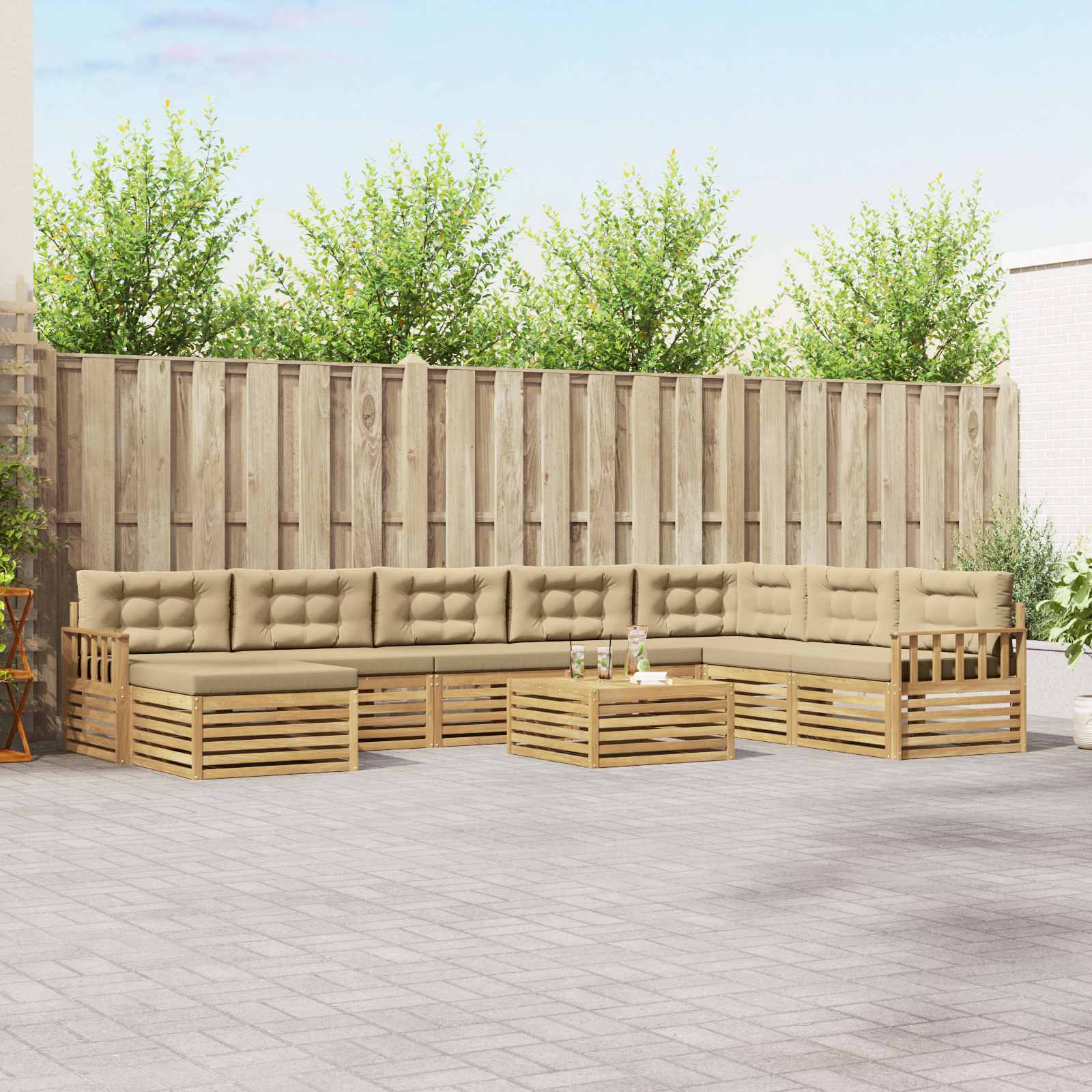 Set vanjskih sofa 9 pcs Bijela i bež Čvrsto drvo akacije