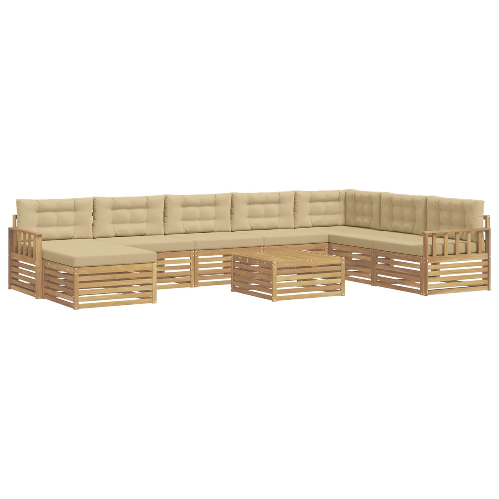 Set vanjskih sofa 9 pcs Bijela i bež Čvrsto drvo akacije