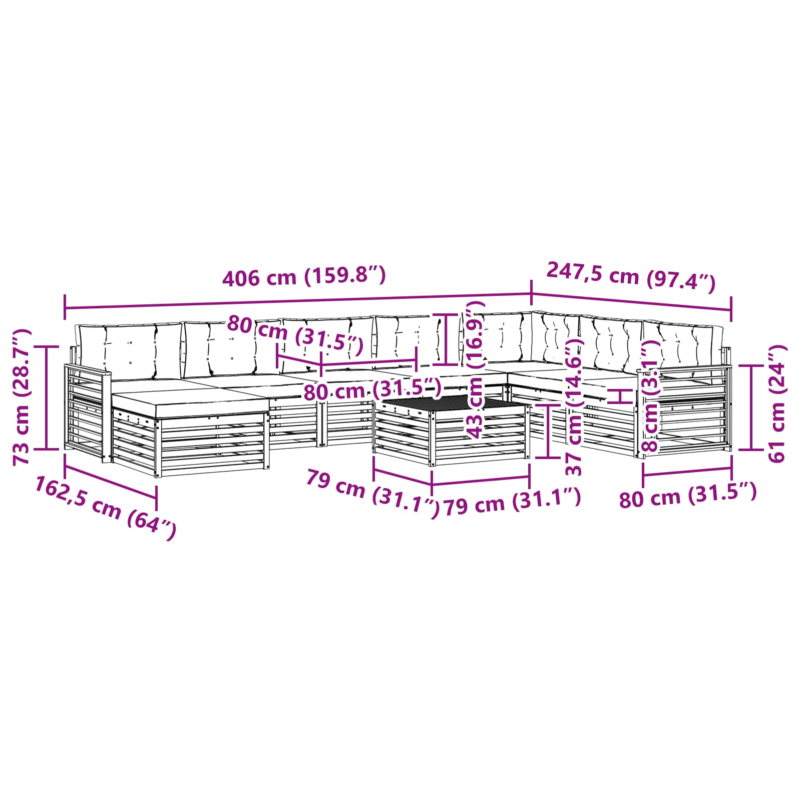 Set vanjskih sofa 9 pcs Bijela i krem Čvrsto drvo akacije