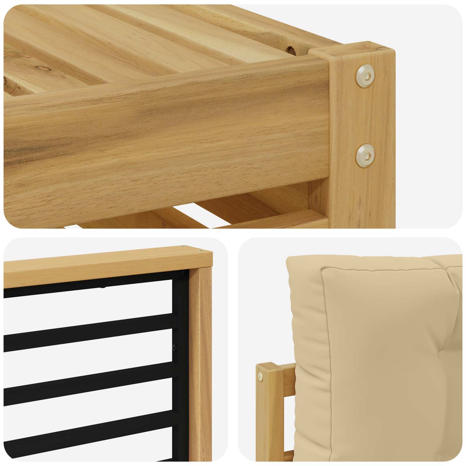 Set vanjskih sofa 9 pcs Bijela i bež Čvrsto drvo akacije